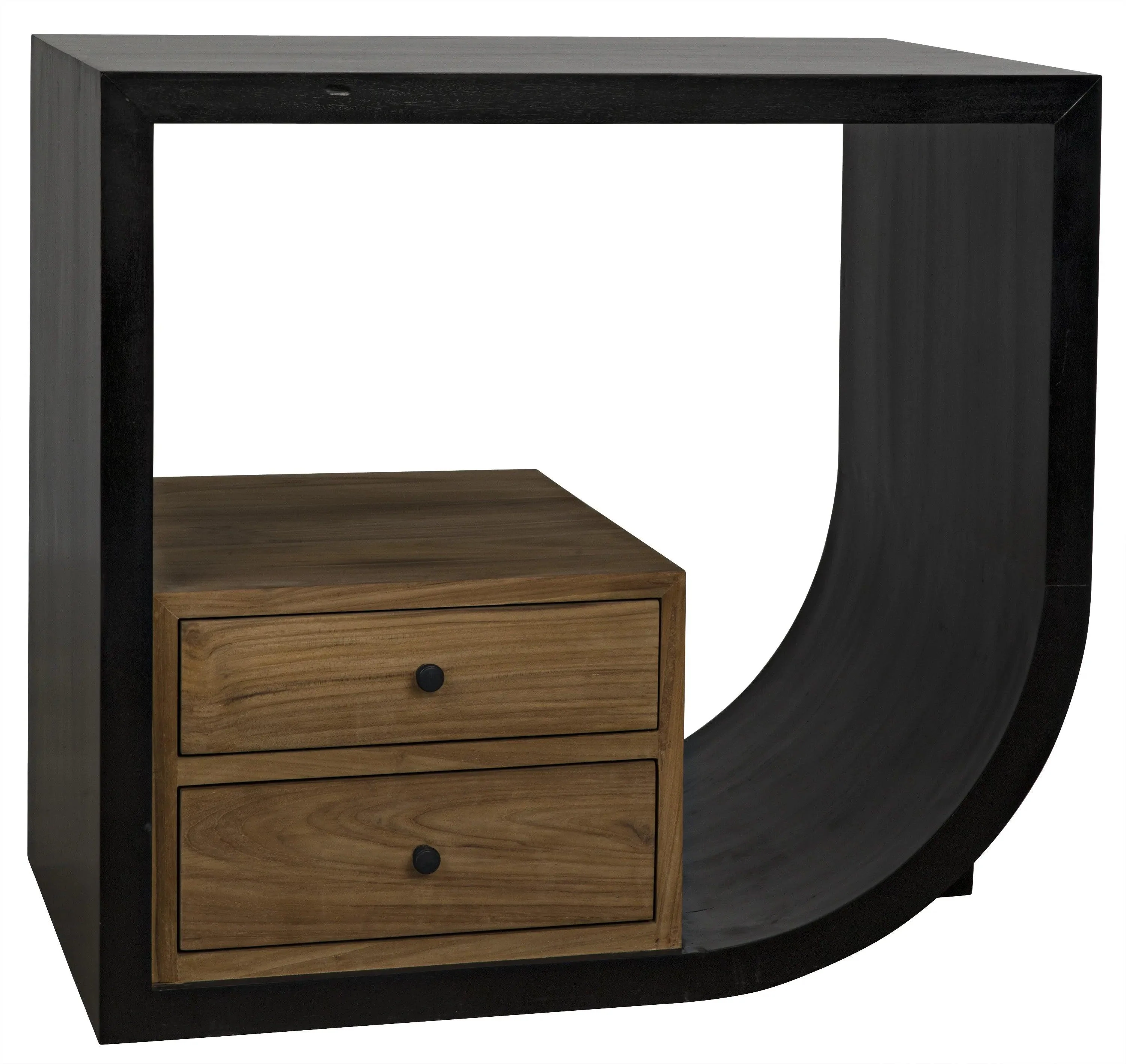 Burton Side Table, Right, Hand Rubbed Black and Teak - Frankwebs