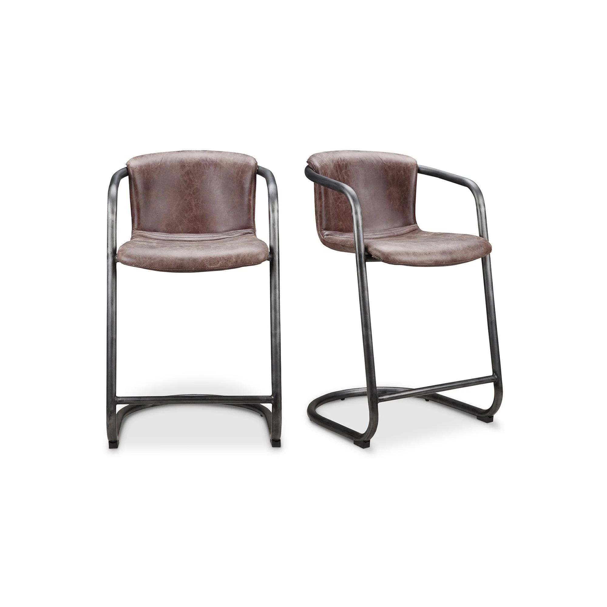 Freeman Counter Stool Grazed Brown Leather - Set Of Two - Frankwebs