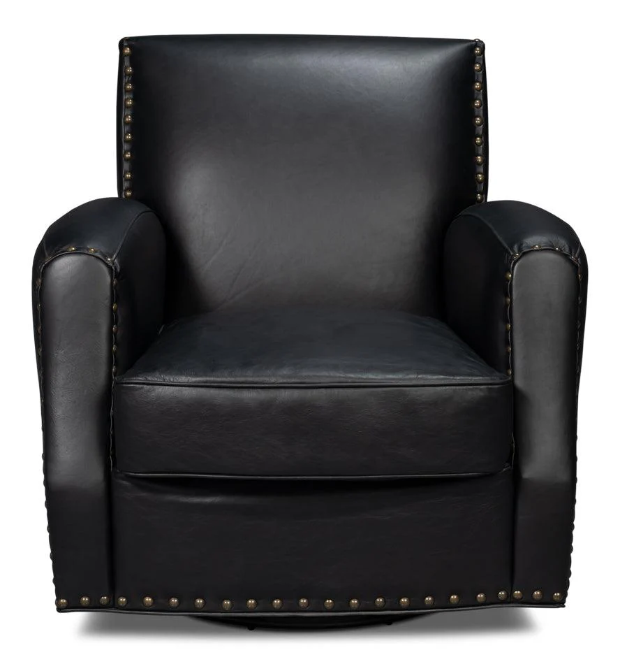 Taft Leather Swivel Chair - Onyx Black - Frankwebs