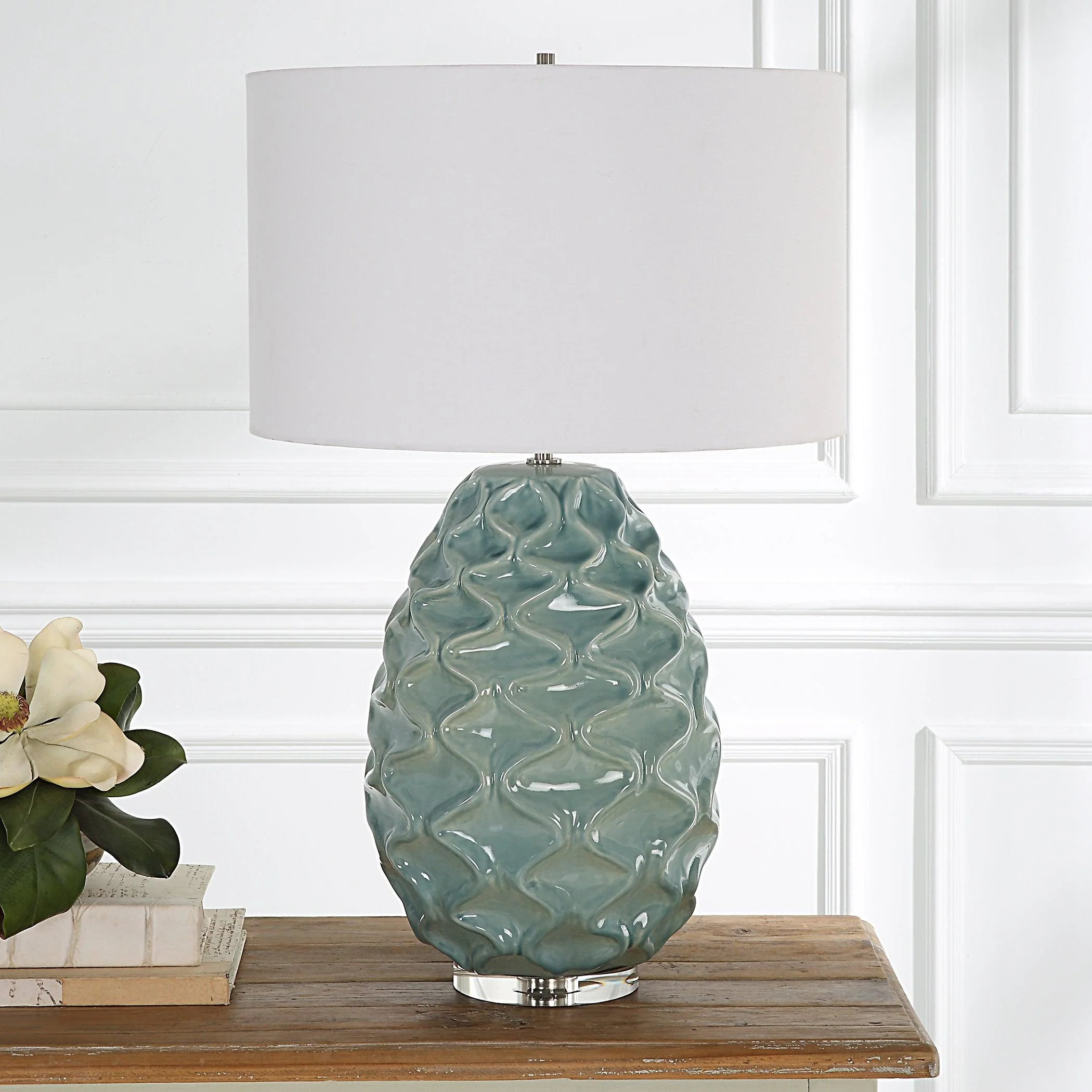 Laced Up Sea Foam Glass Table Lamp - Frankwebs