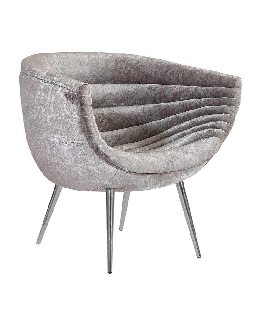 Nouveau Club Chair, Gray Crushed Velvet Fabric, Stainless Steel Legs - Frankwebs