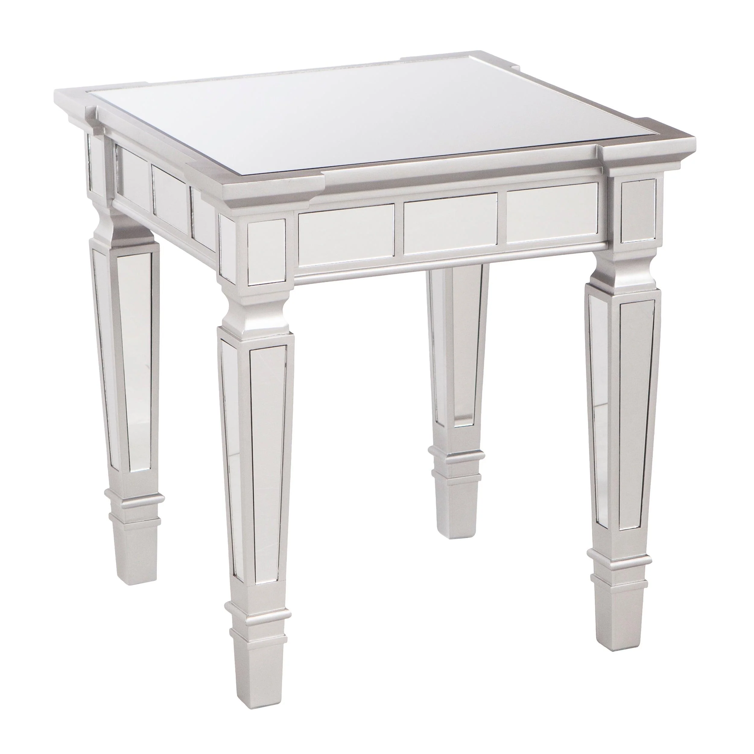 Glenview Glam Mirrored Square End Table - Matte Silver - Frankwebs