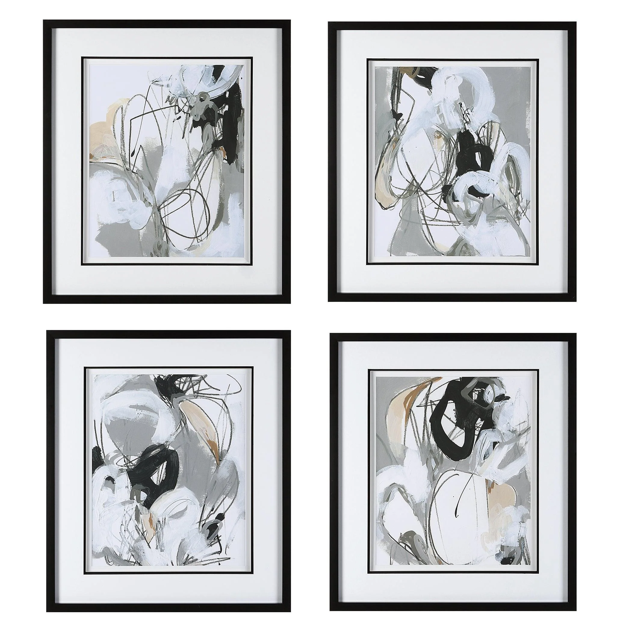 TANGLED THREADS ABSTRACT FRAMED PRINTS, SET OF 4 - Frankwebs