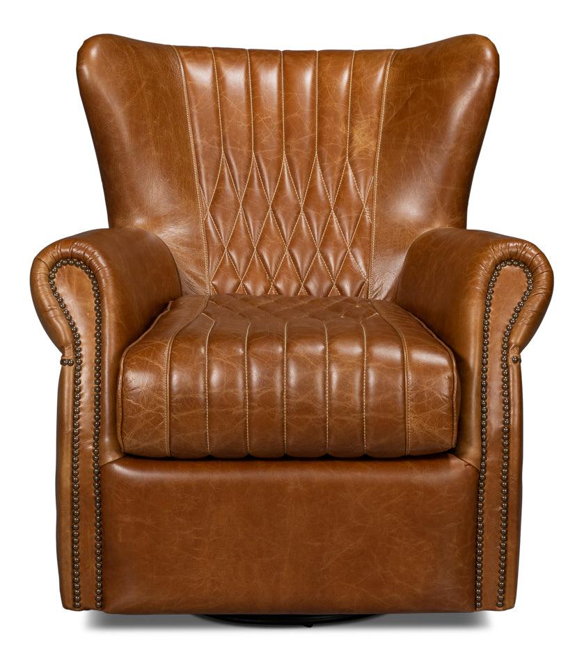 Bugatti Leather Swivel Chair - Cuba Brown - Frankwebs
