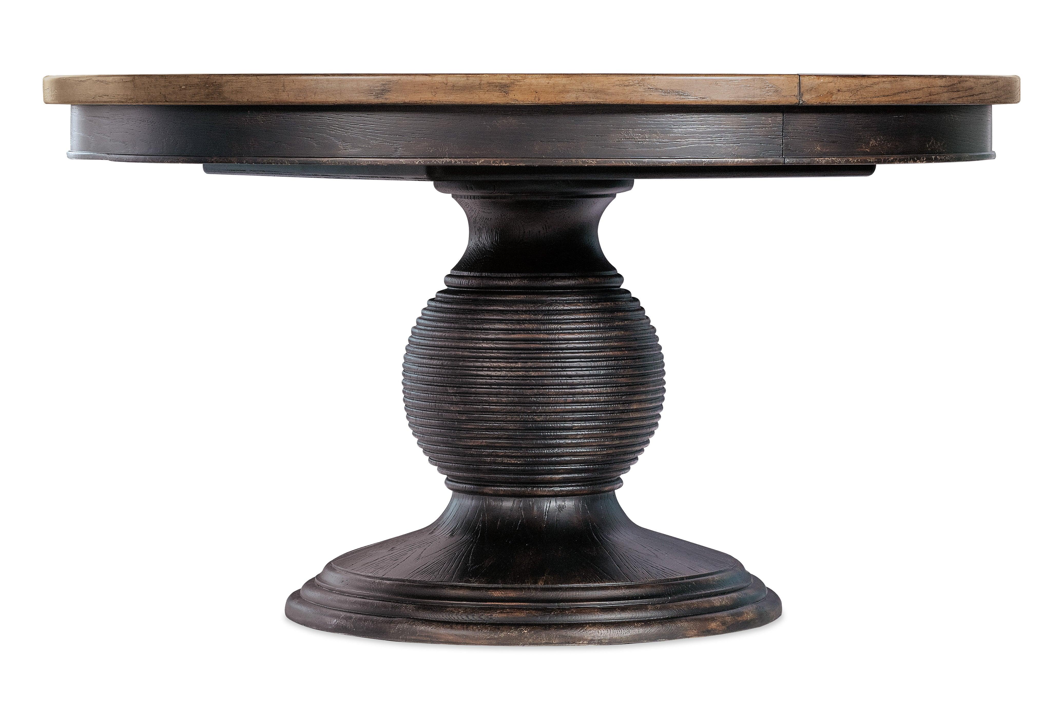 Americana Round Pedestal Dining Table w/1-22in leaf - Molasses - Frankwebs
