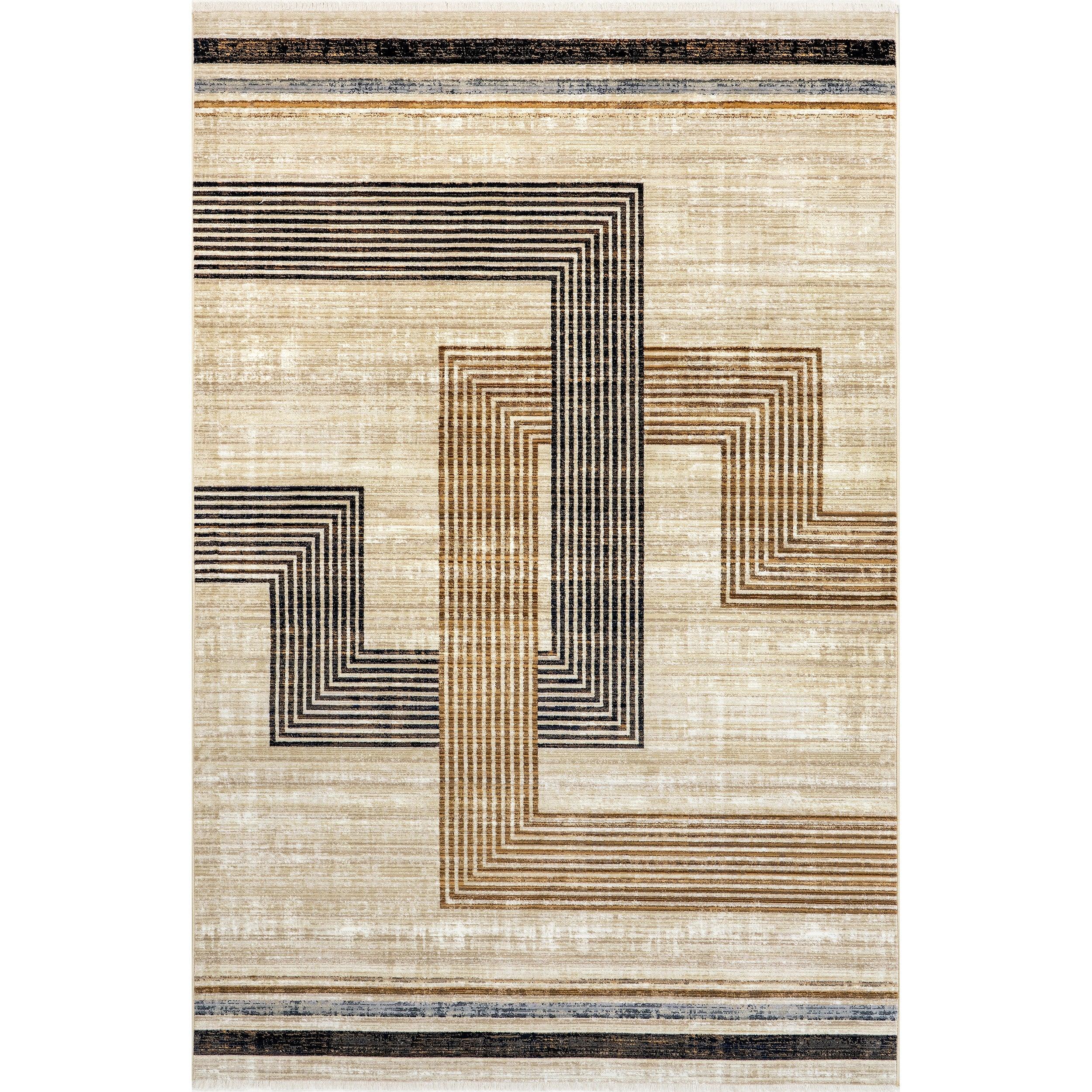 Aline Contemporary Striped Fringe Area Rug - Frankwebs
