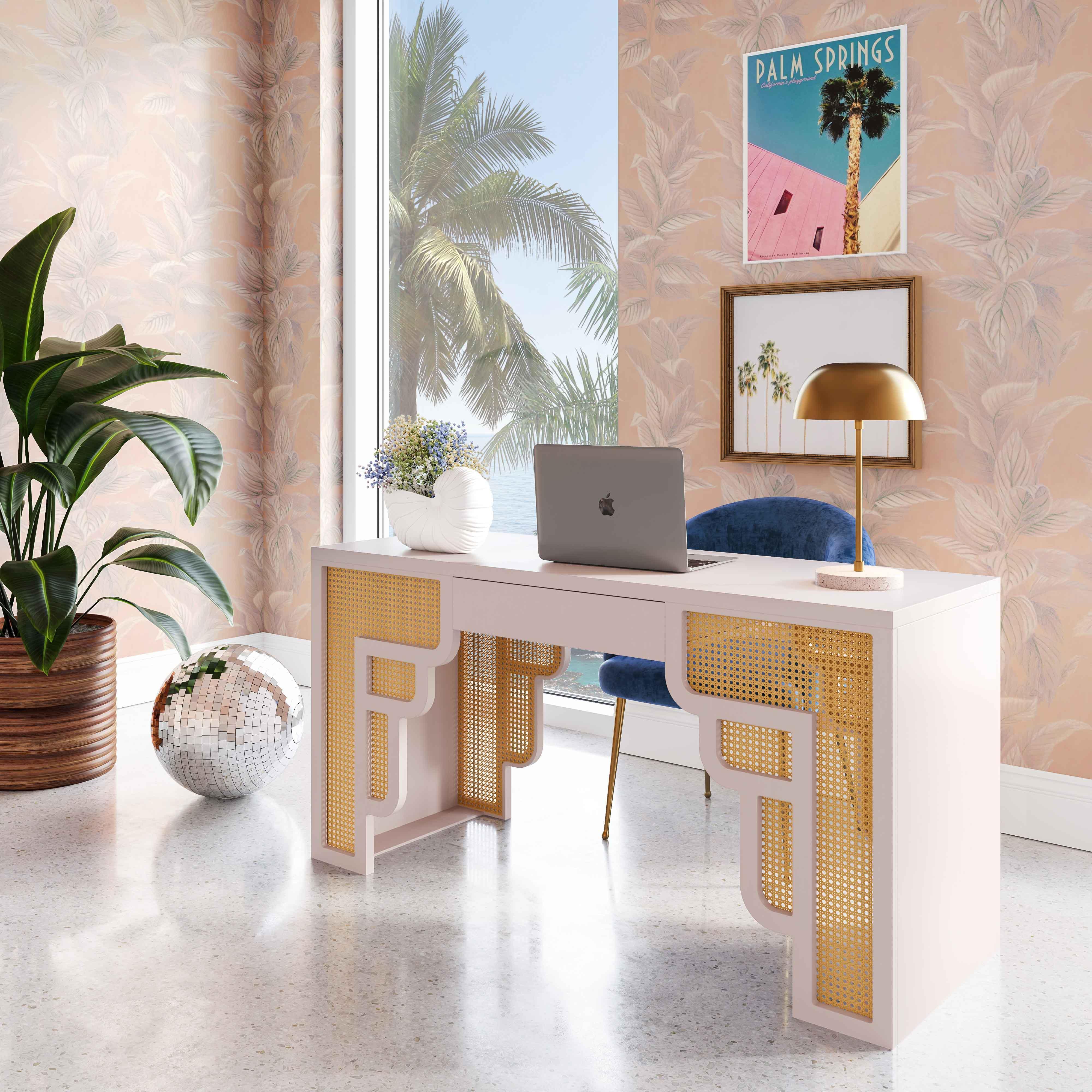 Suzie Cream & Rattan Executive Desk - Frankwebs
