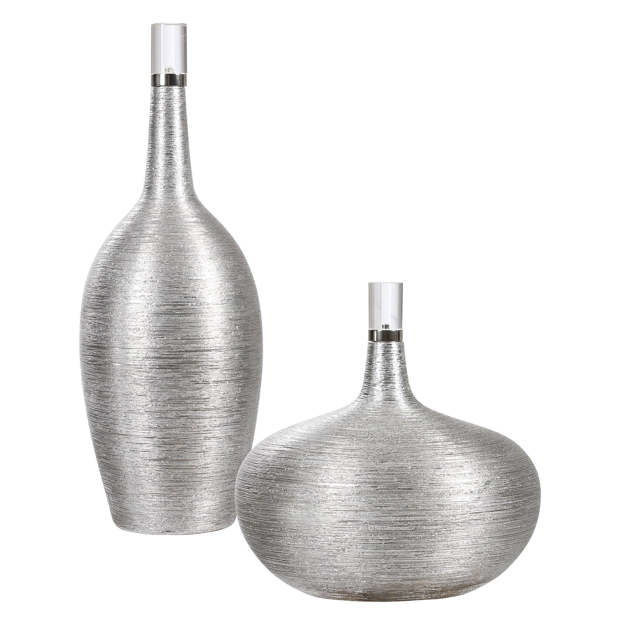 GATSBY SILVER RIBBED BOTTLES, SET OF 2 - Frankwebs