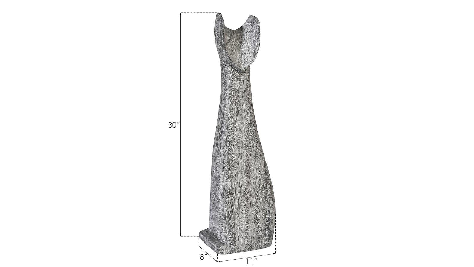 Cat Sculpture, Large, Chamcha Wood, Gray Stone Finish - Frankwebs