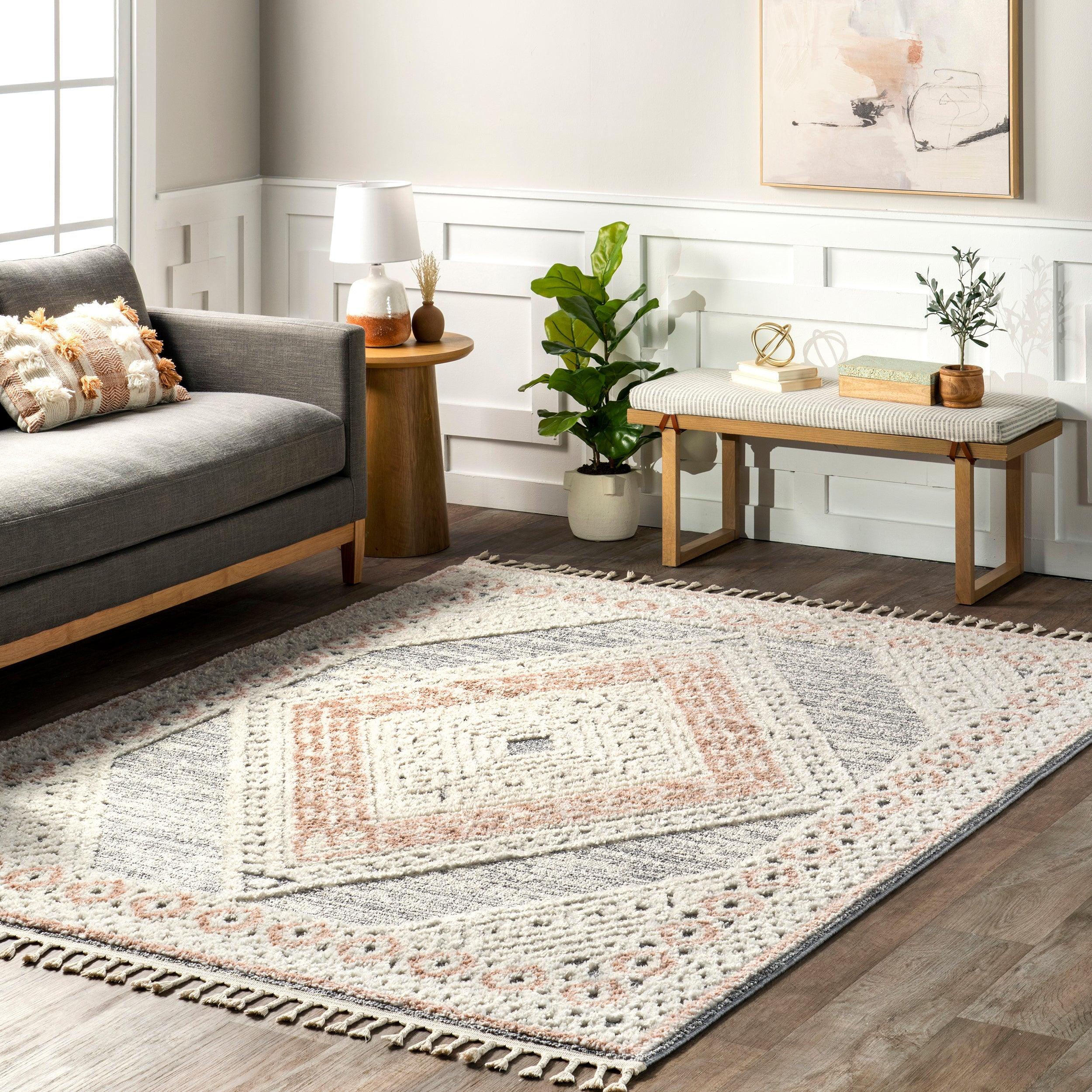 Acacia Raised Diamond Tasseled Area Rug - Frankwebs