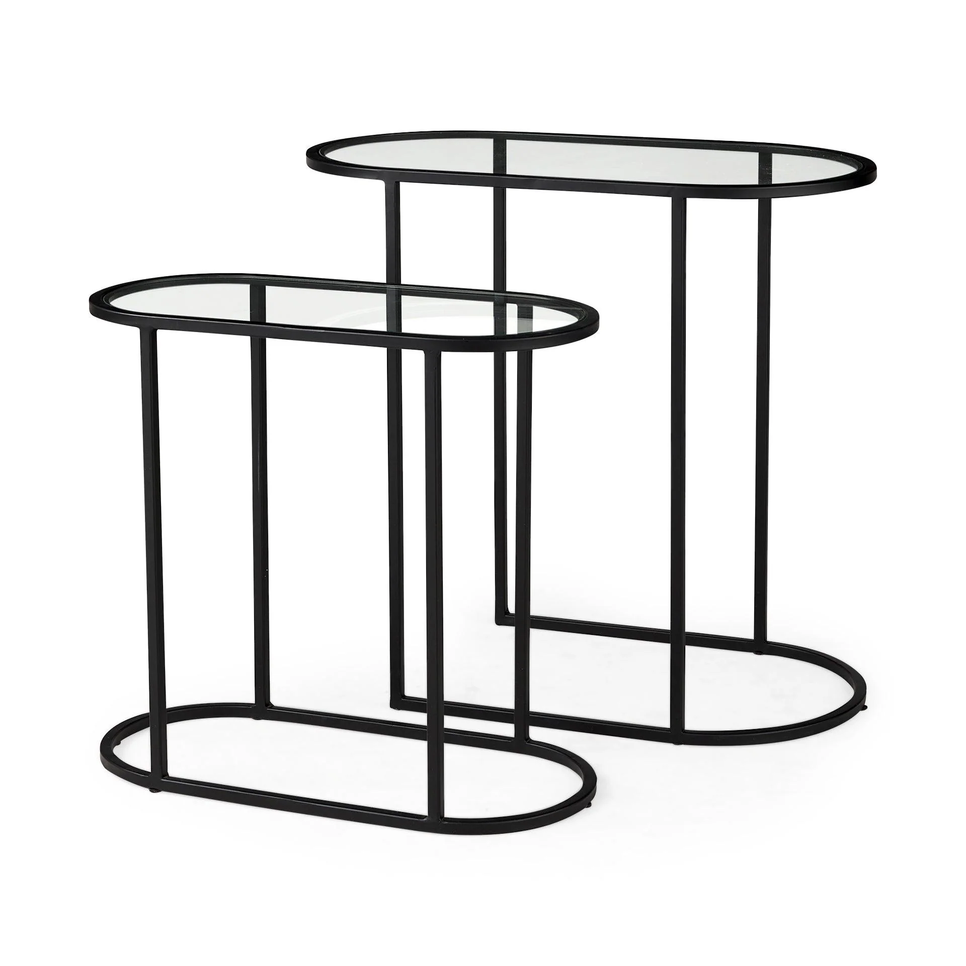 Celine 24.2 L x 12.6 W x 22.4 H Set of Two Black/Silver Metal and Glass Nesting Accent Tables - Frankwebs