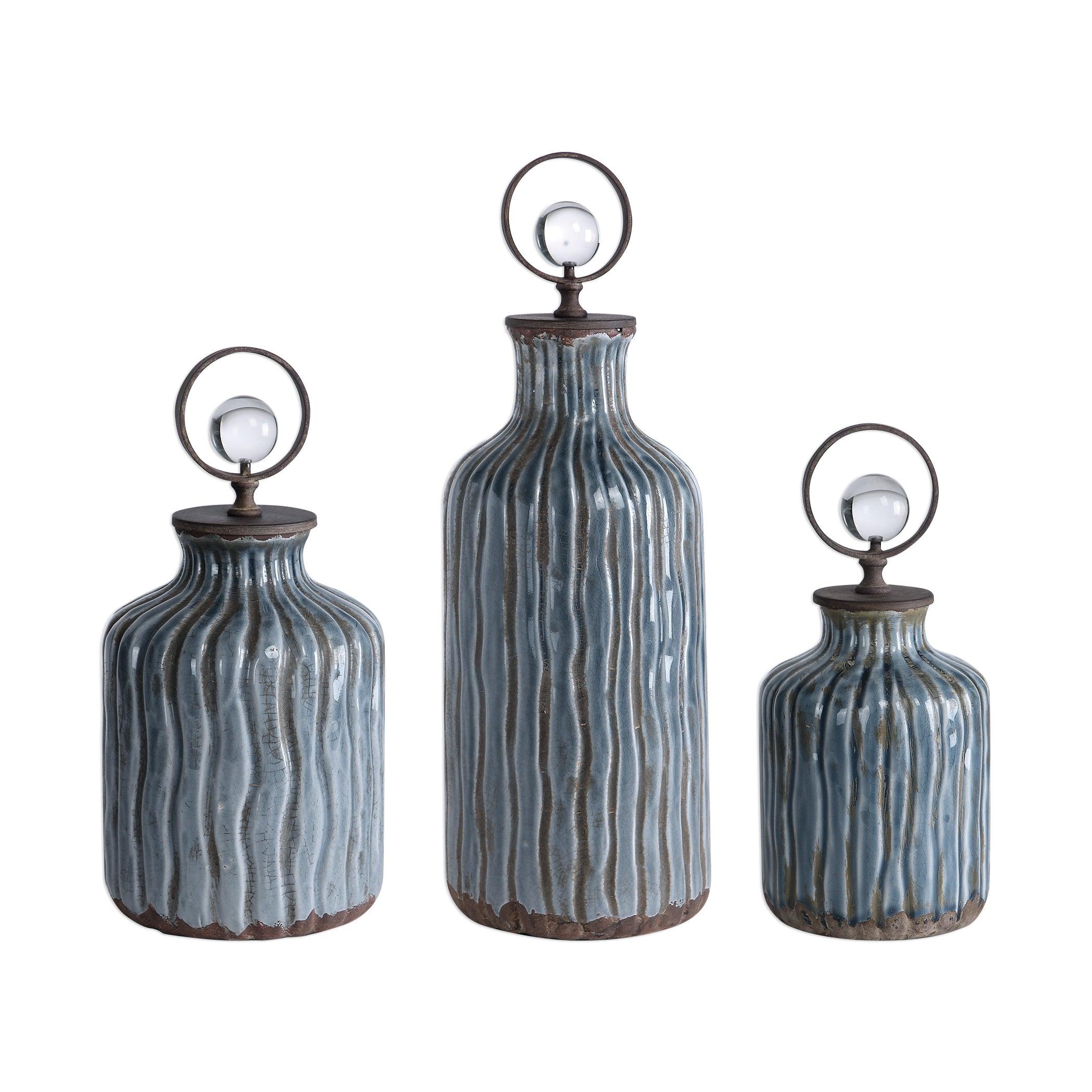MATHIAS GREY-BLUE VESSELS, SET OF 3 - Frankwebs