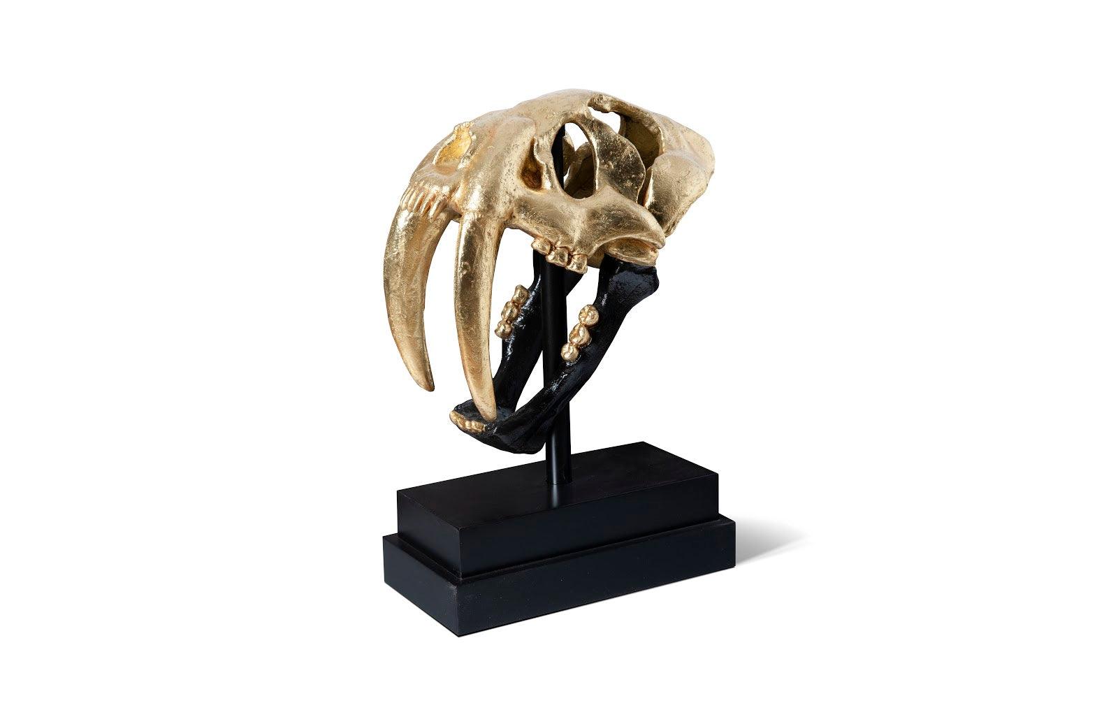 Saber Tooth Tiger Skull, Black, Gold Leaf - Frankwebs