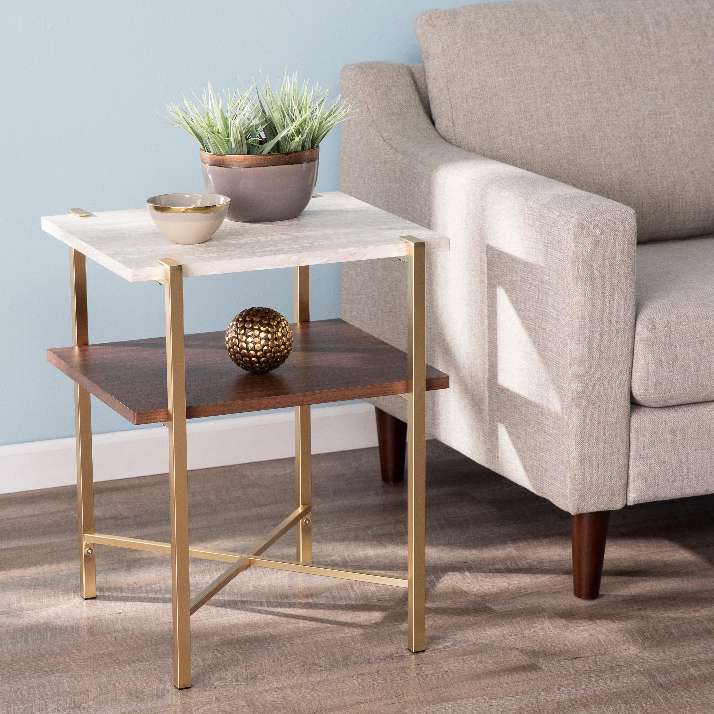 Ardmillan Square Faux Marble End Table w/ Storage - Frankwebs