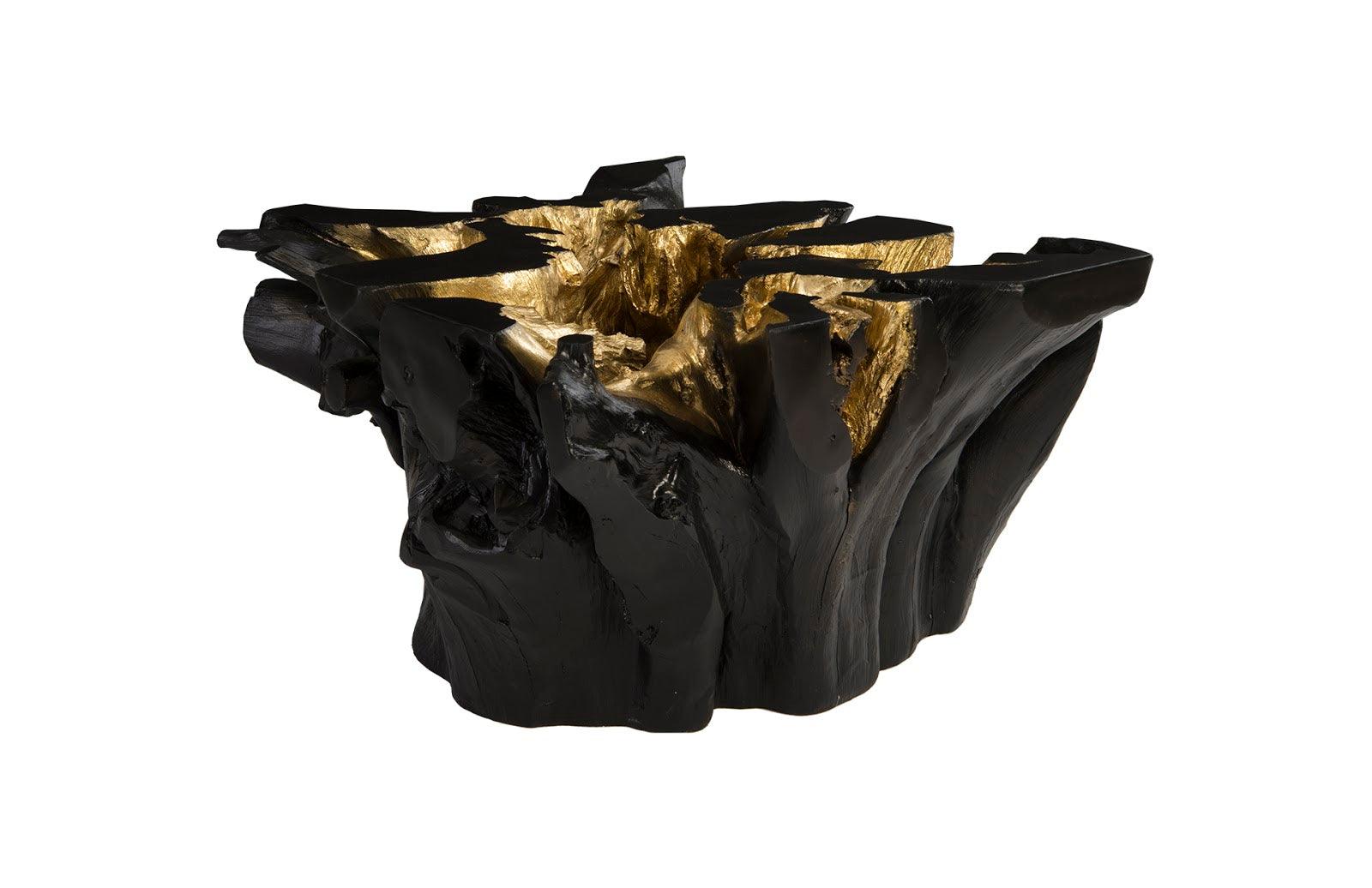 Noir Cast Root Coffee Table, Black, Gold Leaf - Frankwebs