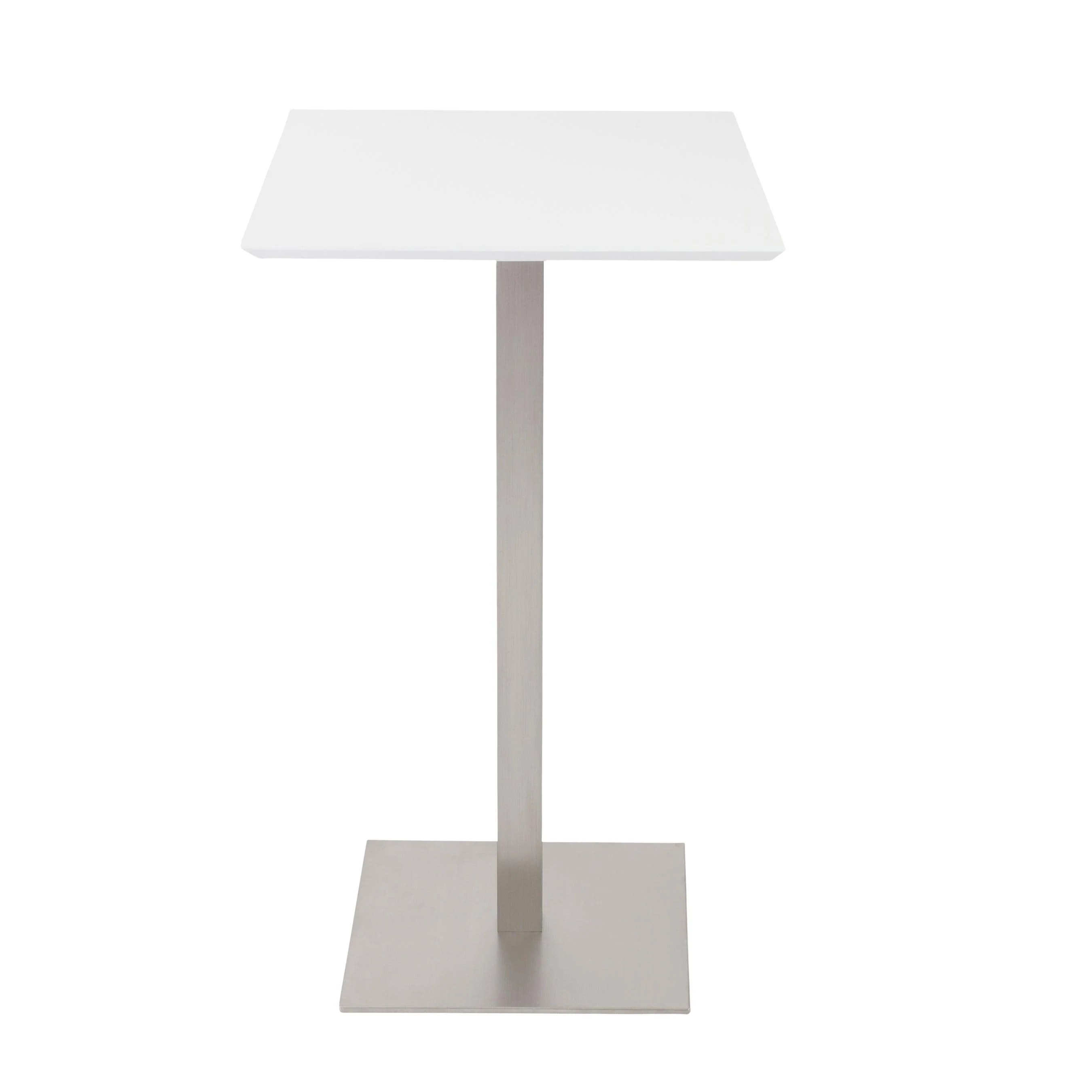 Elodie Bar Table in Matte White with Brushed Stainless Steel Column and Base - Frankwebs