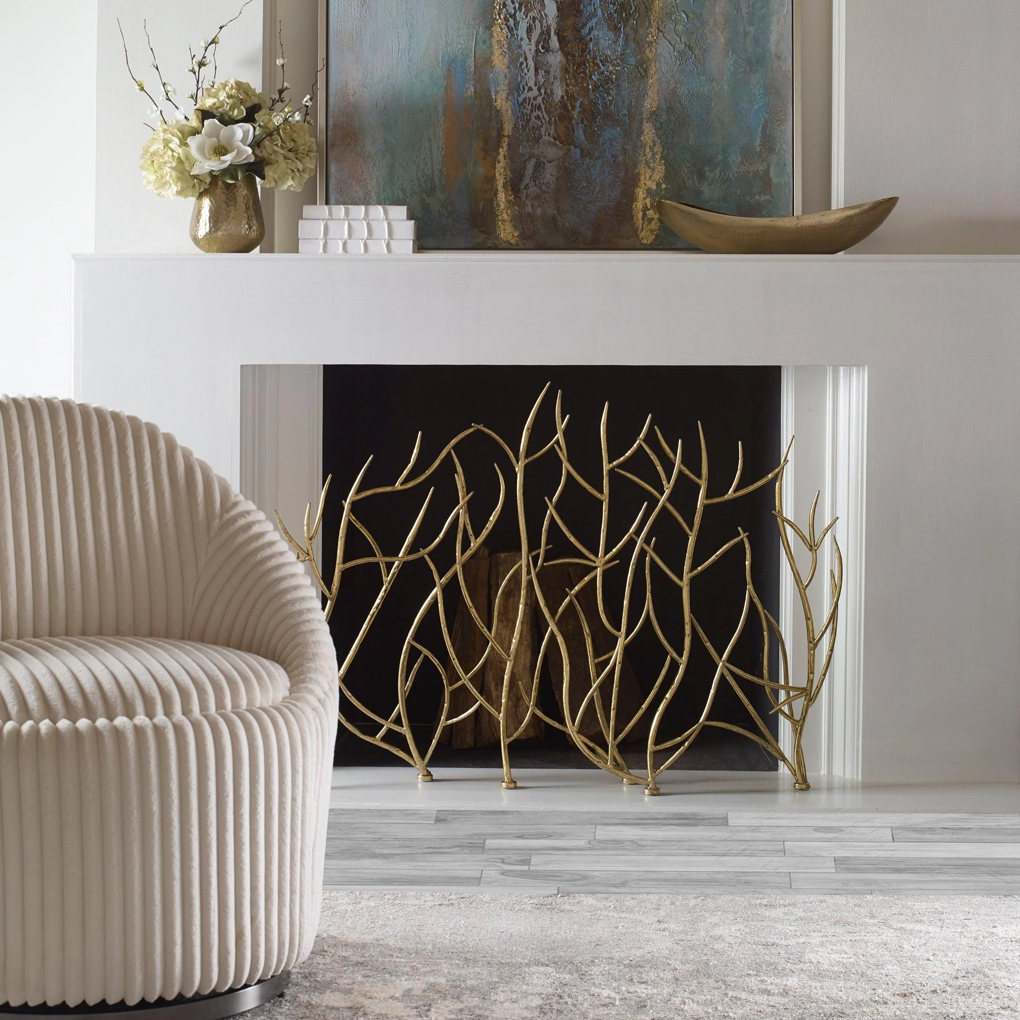 GOLD BRANCHES DECORATIVE FIREPLACE SCREEN - Frankwebs