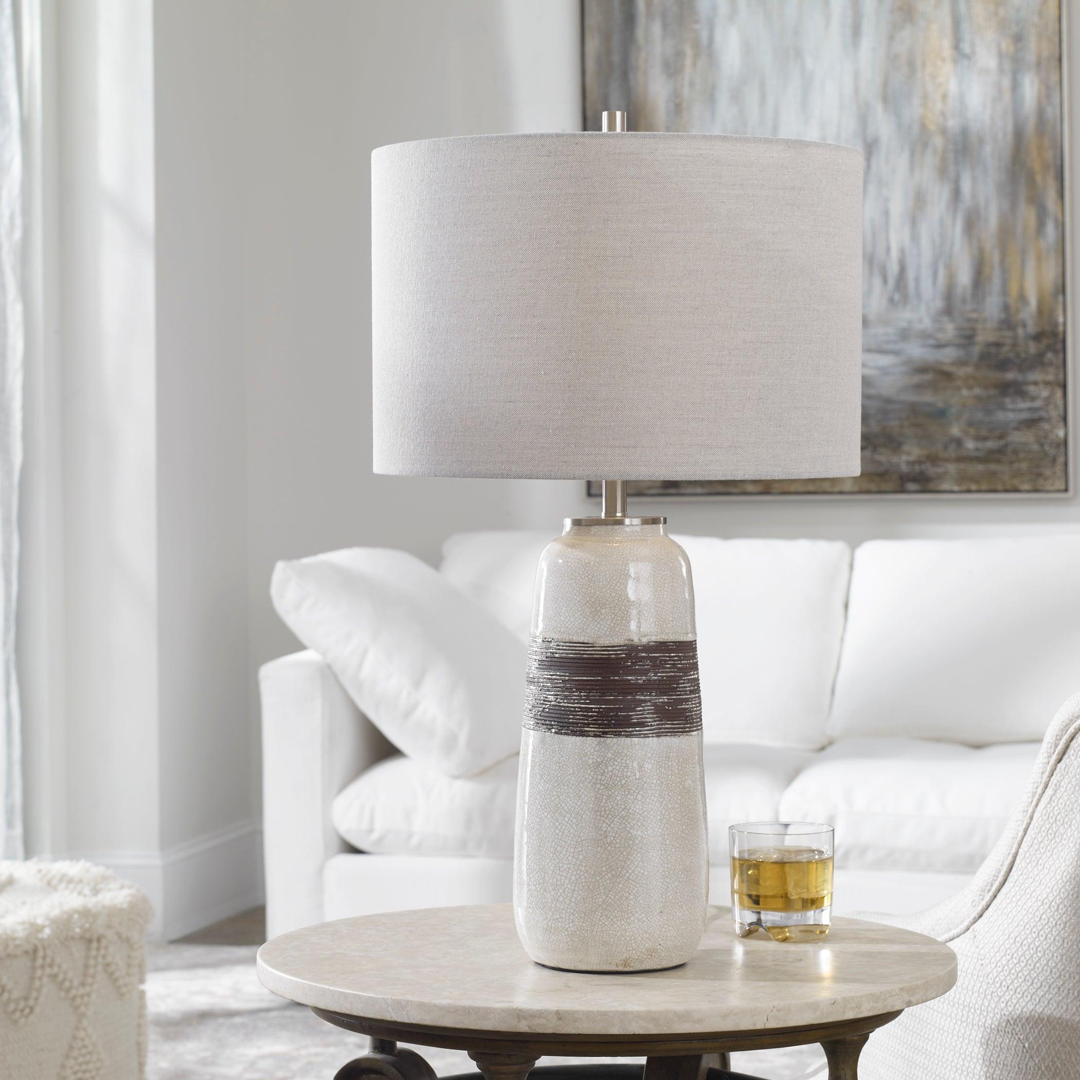 COMANCHE WHITE CRACKLE TABLE LAMP - Frankwebs