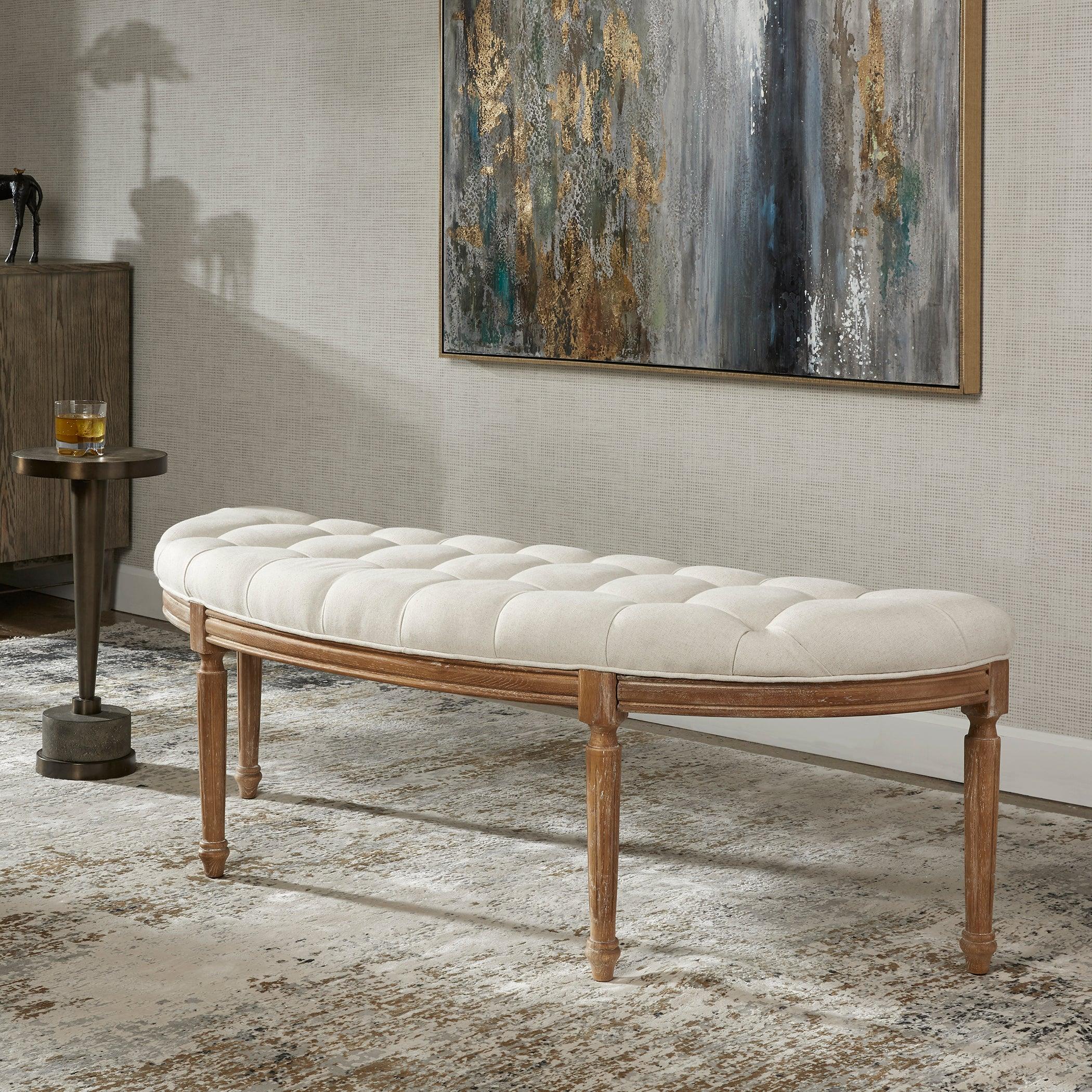 Leggett Tufted White Bench - Frankwebs