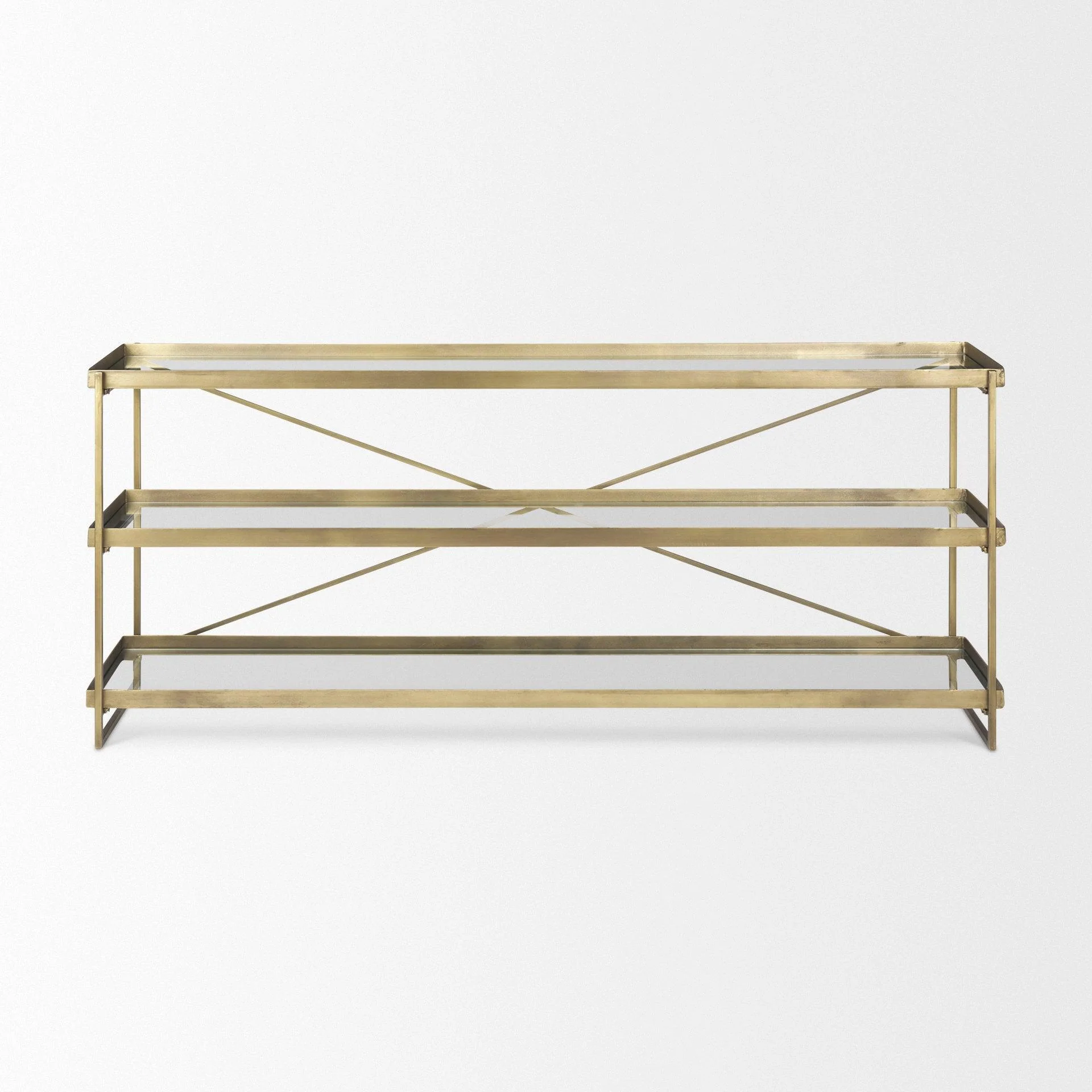 Trey 72.0L x 16.0W x 30.0H Gold Metal W/Glass Console Table - Frankwebs