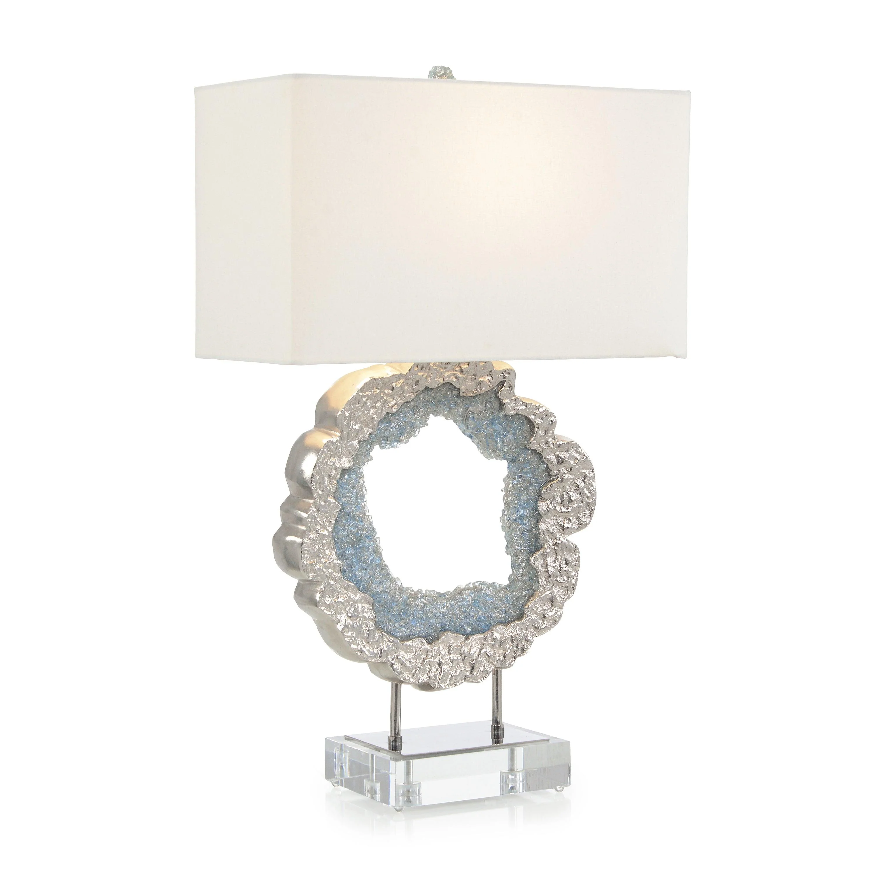 Hammered Nickel and Sea Blue Geode Table Lamp - Frankwebs