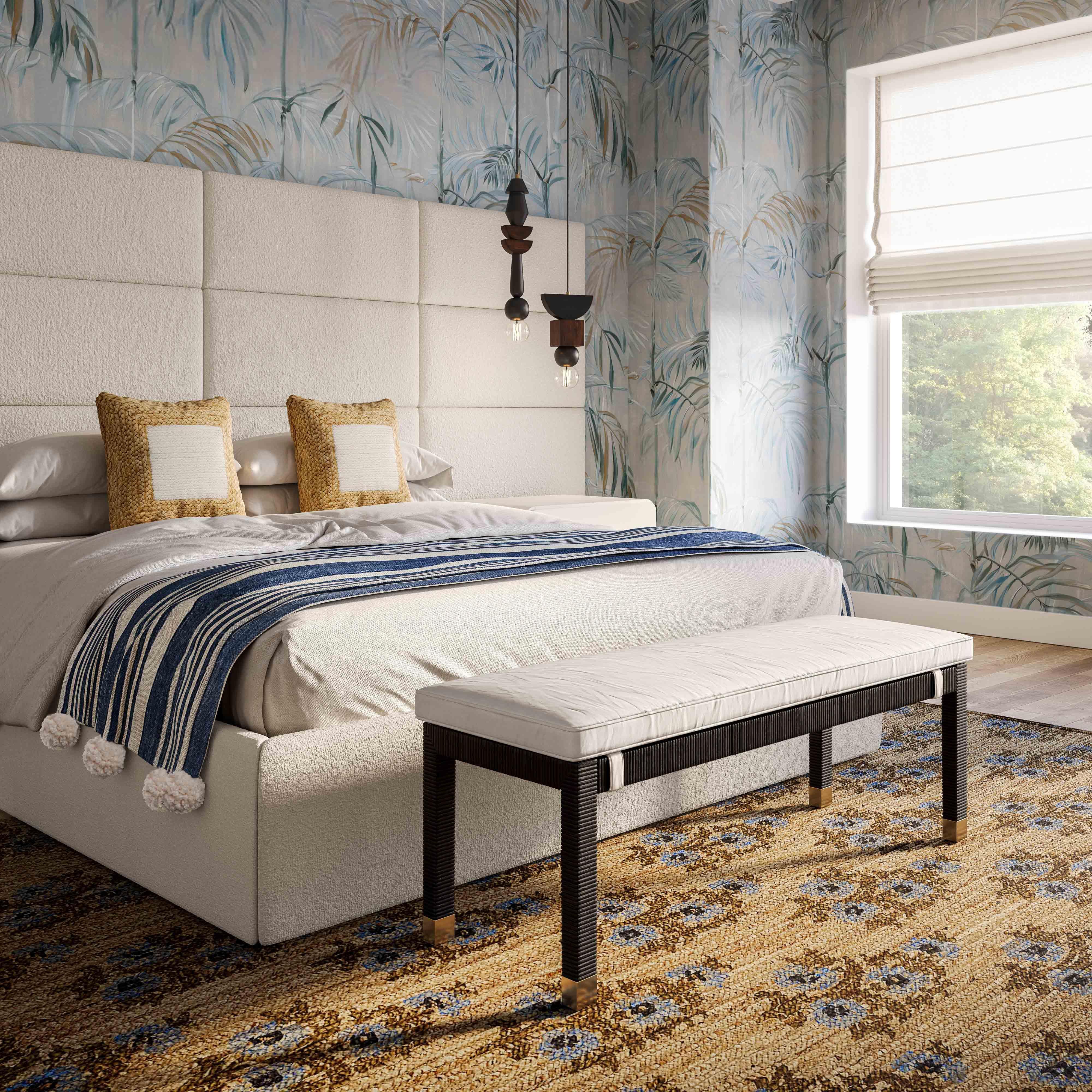 Amara Charcoal Woven Rattan Bench - Frankwebs