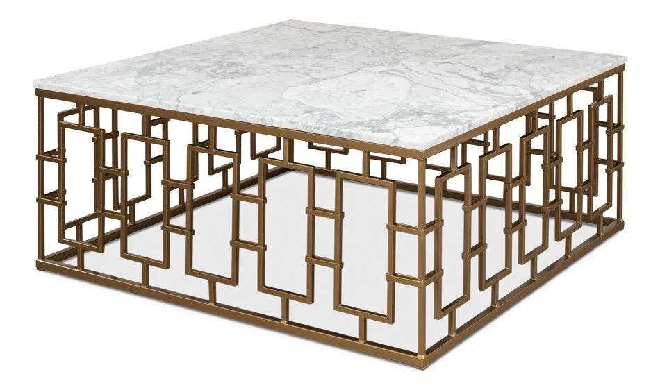 Brass Gate Cocktail Table W/ Wht Marble - Frankwebs
