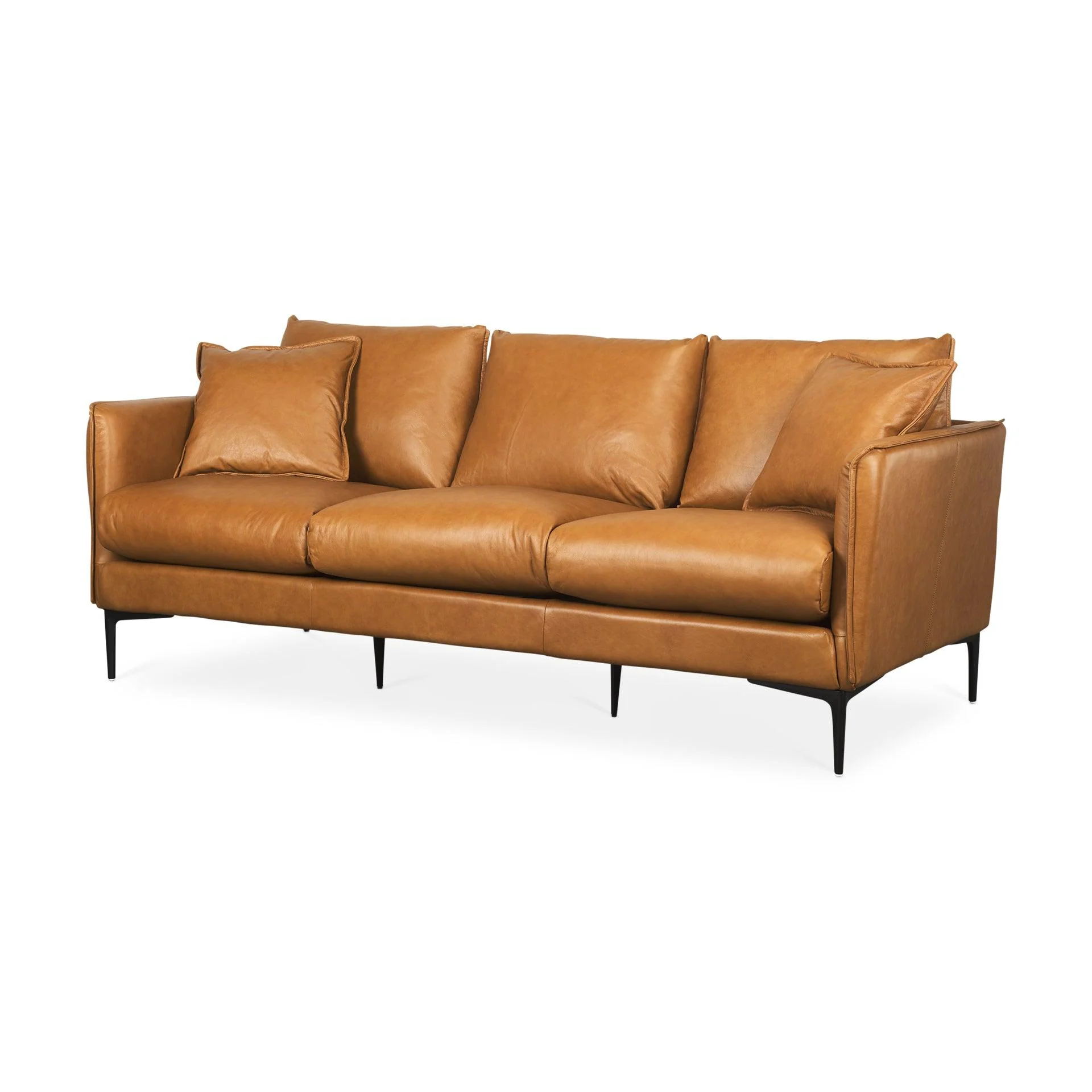 Lake Como 85.8L x 36.6W x 32.3H Tan Leather Three Seater Sofa - Frankwebs