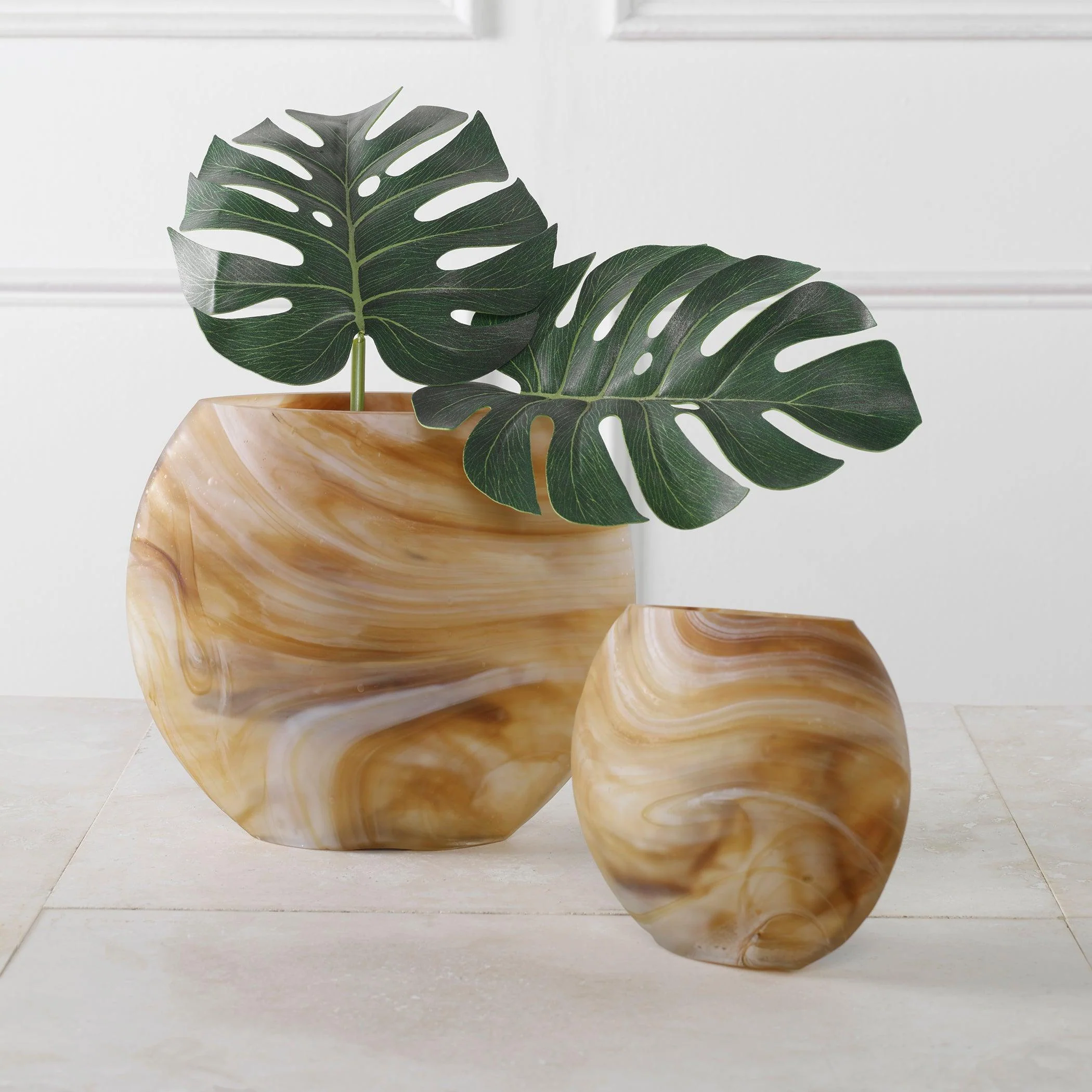 Fusion Swirled Caramel & Ivory Vases, Set/2 - Frankwebs