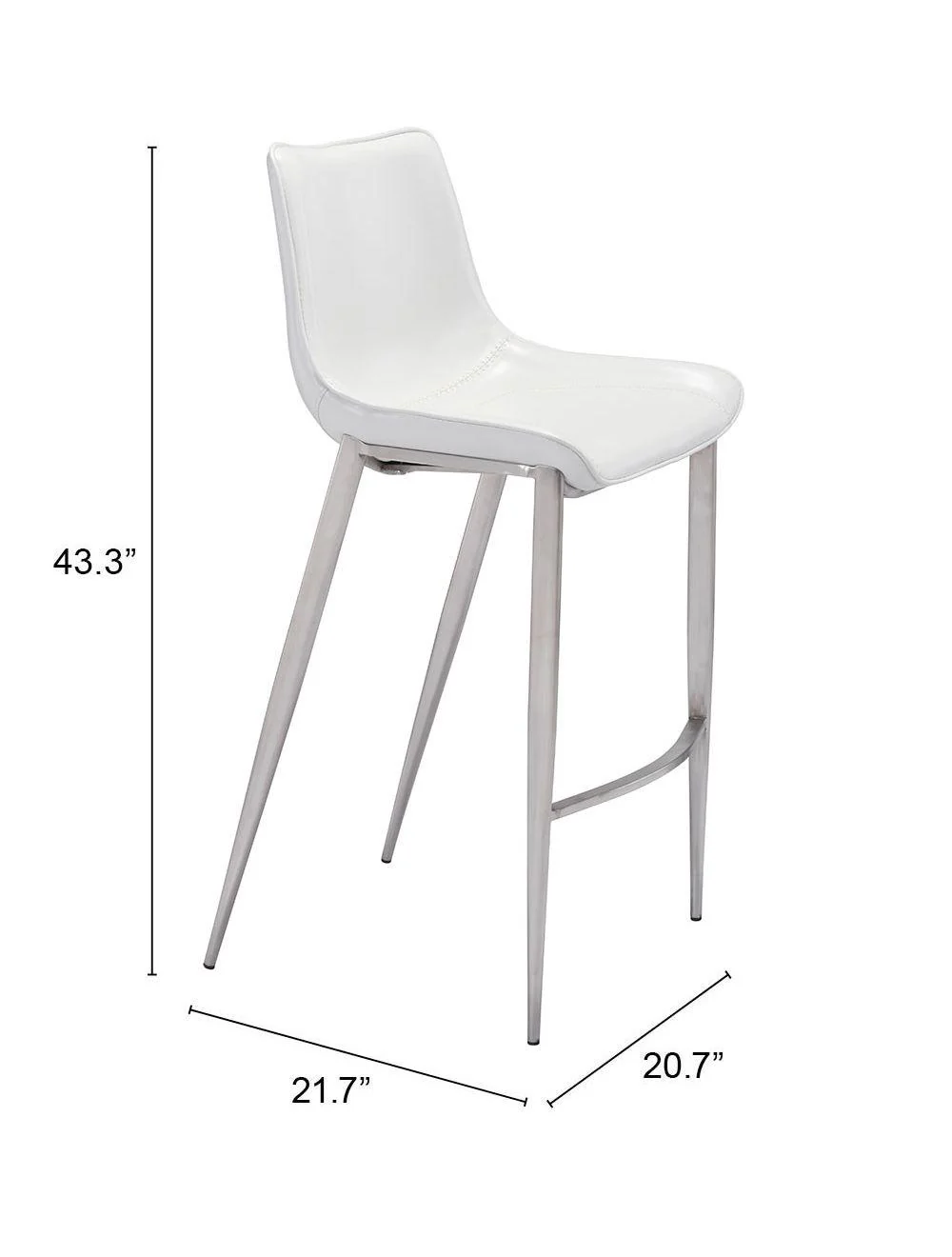 Magnus Bar Chair (Set of 2) White & Silver - Frankwebs