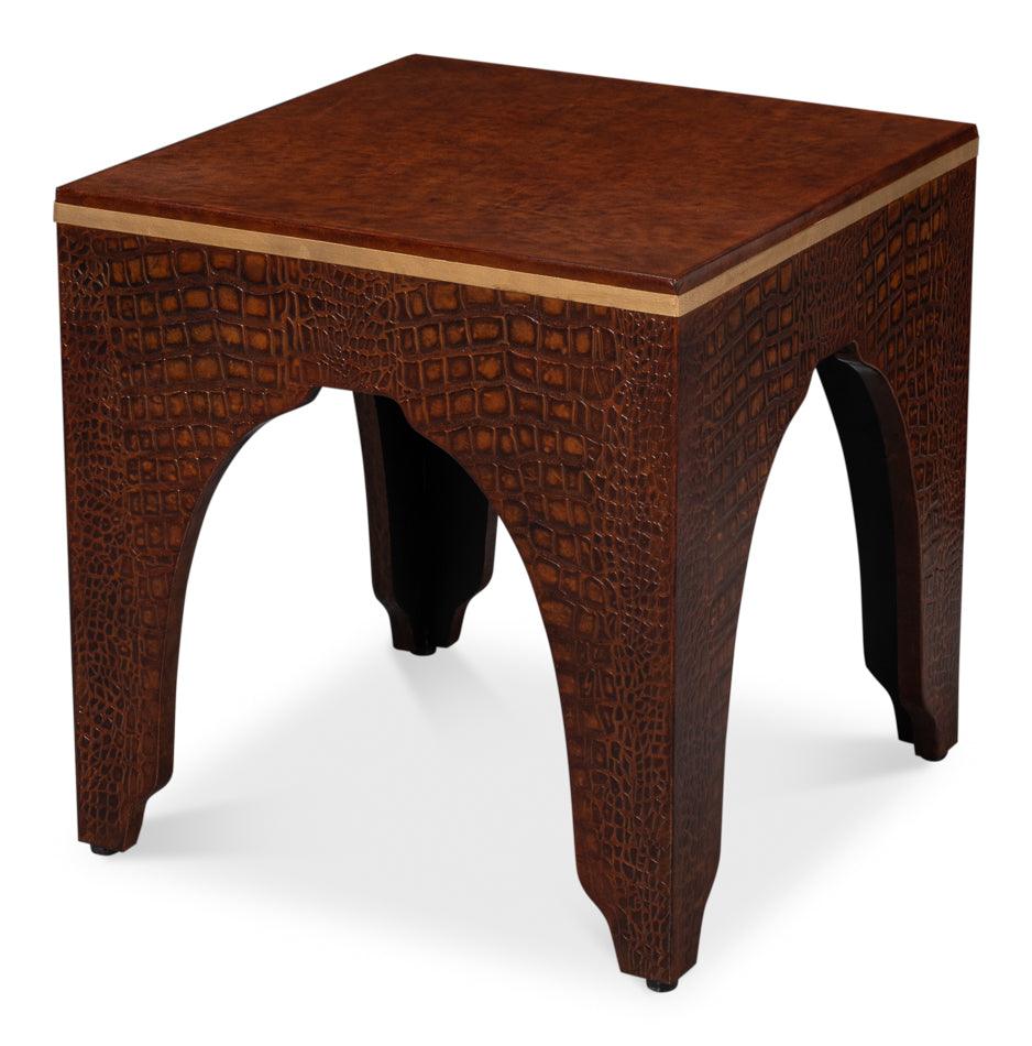 Croco Embossed Leather Stool Tan Tessoro - Frankwebs