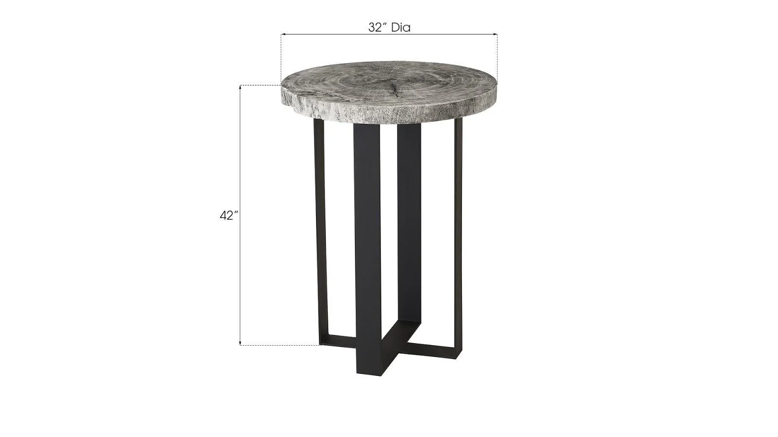 Chuleta Bar Table on Black Metal Base, Chamcha Wood, Gray Stone - Frankwebs
