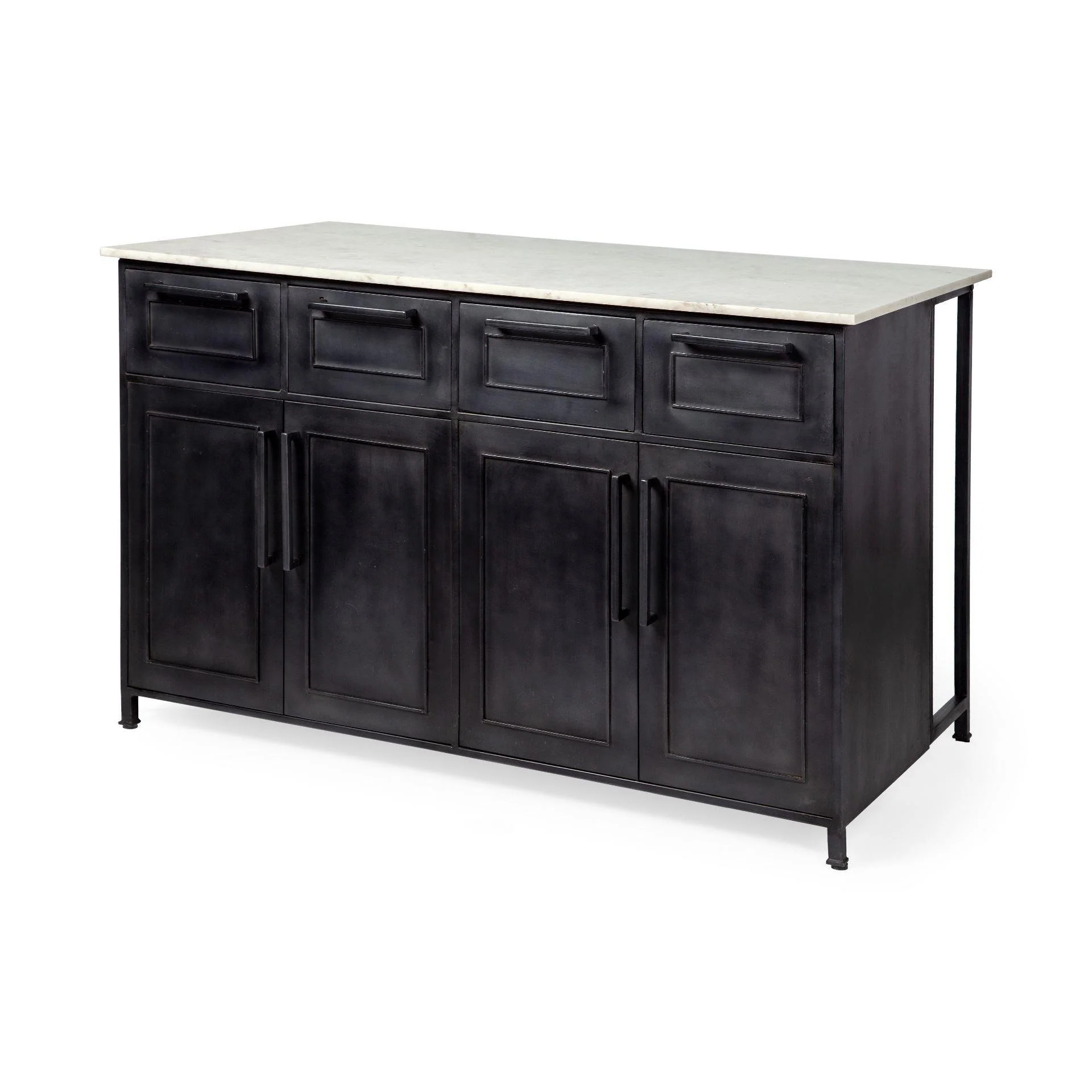 Fieri Solid Iron Black Body White Marble Top Four Drawer Kitchen Island - Frankwebs