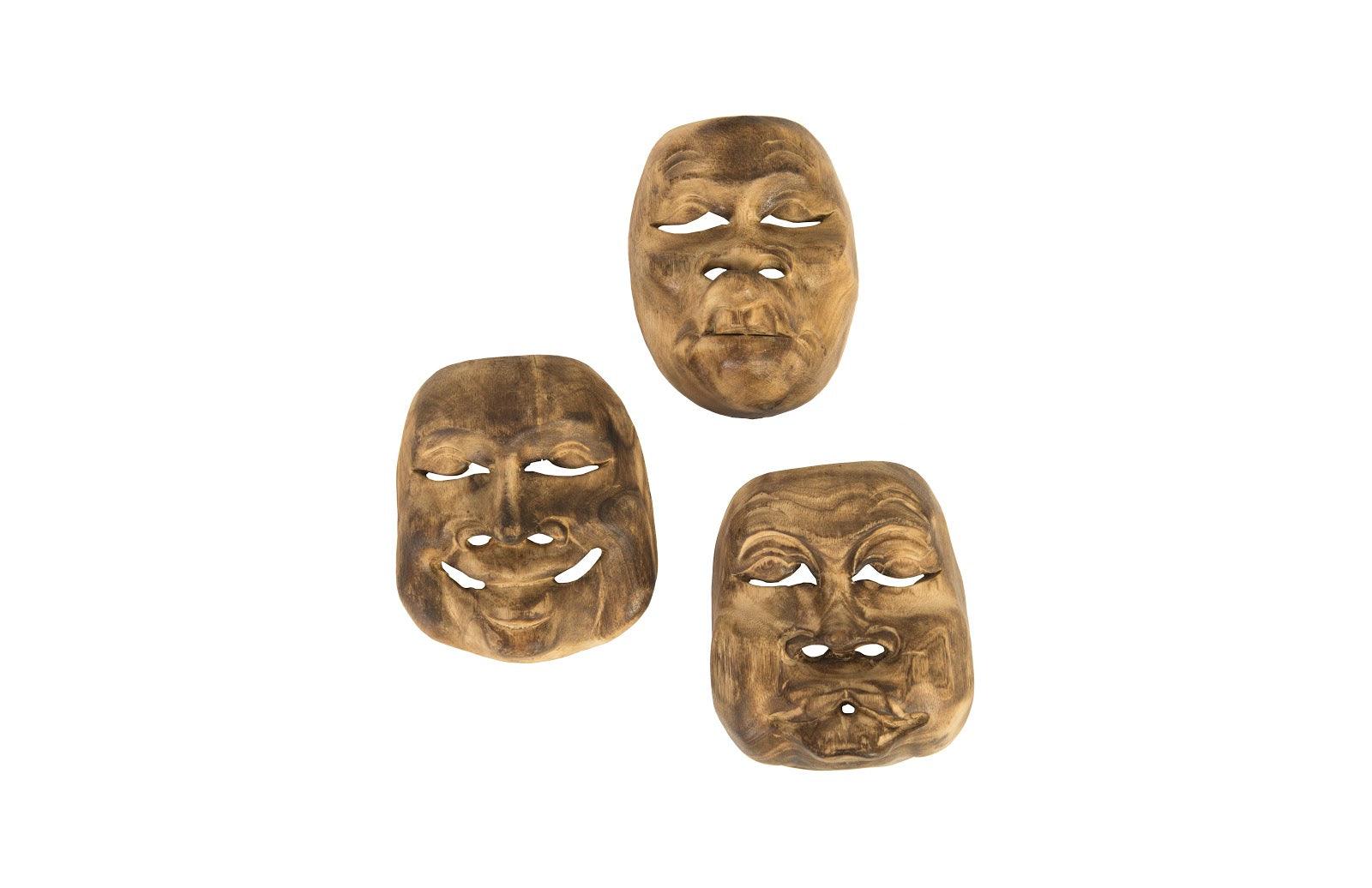 Indonesian Masks, Set of 3, Teak Wood, Assorted - Frankwebs