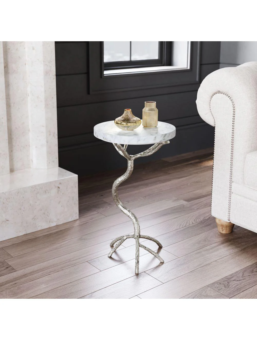 Joel Side Table White & Silver - Frankwebs