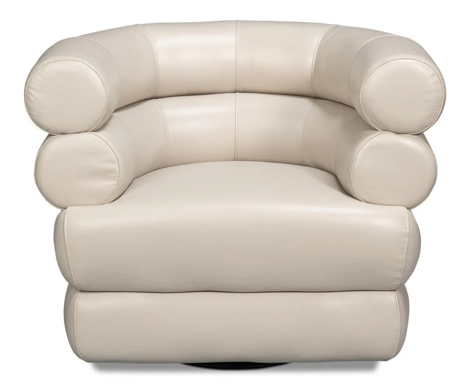Rondo Leather Swivel Chair - White - Frankwebs