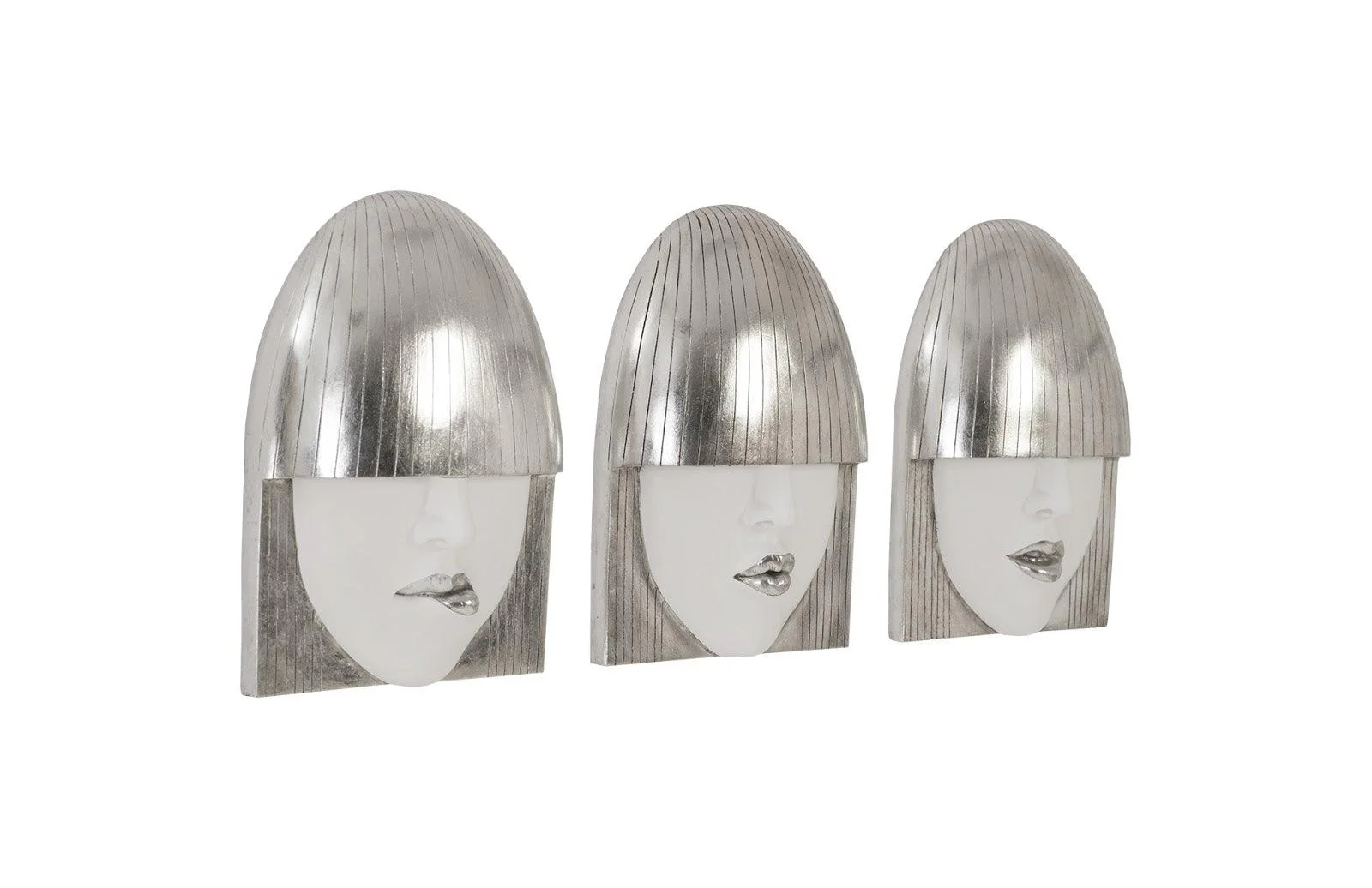 Fashion Faces Wall Art, Small, White and Silver Leaf, Set of 3 - Frankwebs