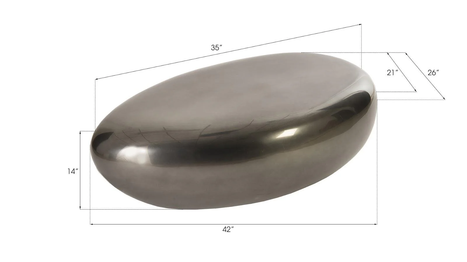 River Stone Coffee Table, Small, Liquid Silver - Frankwebs