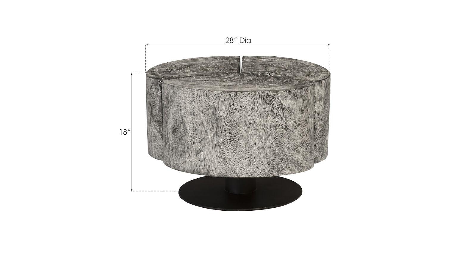 Clover Coffee Table, Chamcha Wood, Gray Stone Finish, Metal Base - Frankwebs