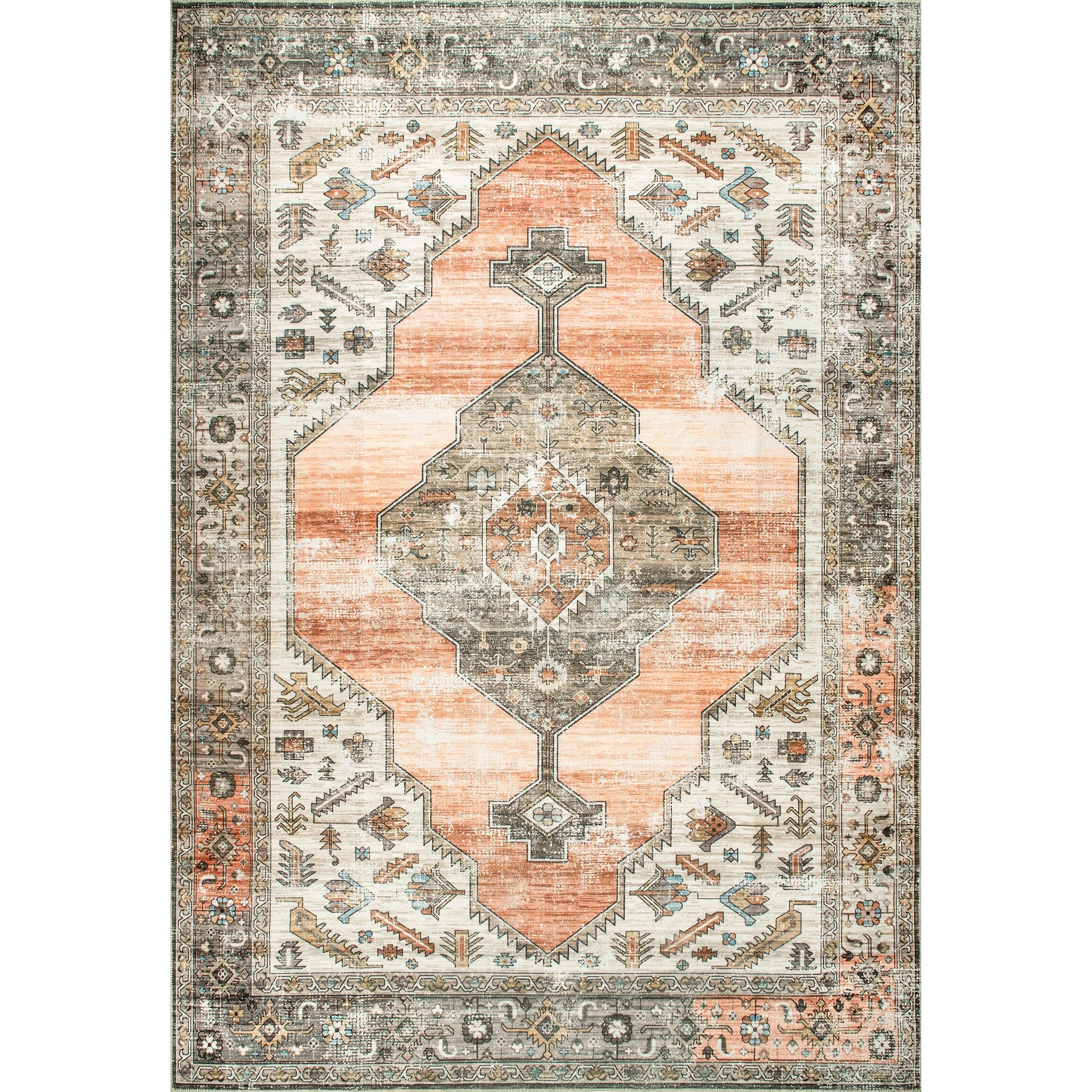 Gracie Distressed Medallion Machine Washable Area Rug - Frankwebs