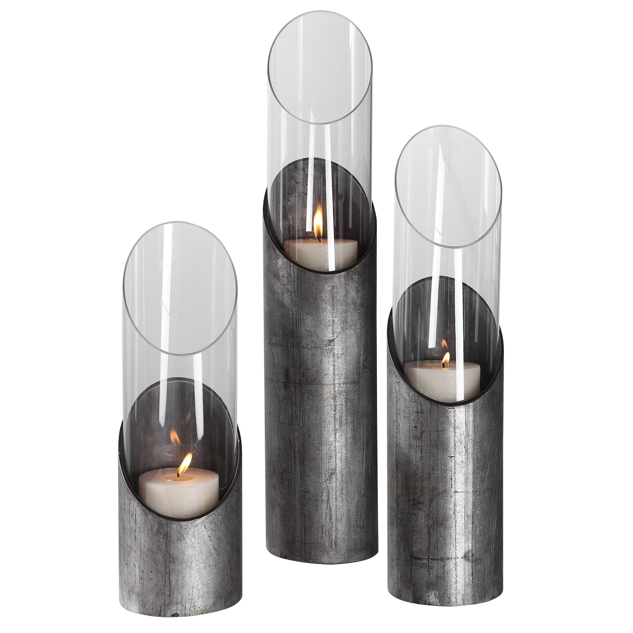 KARTER IRON & GLASS CANDLEHOLDERS SET/3 - Frankwebs