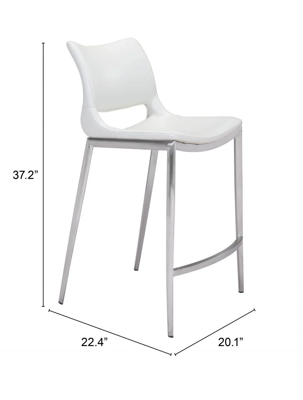 Ace Counter Chair (Set of 2) White & Silver - Frankwebs