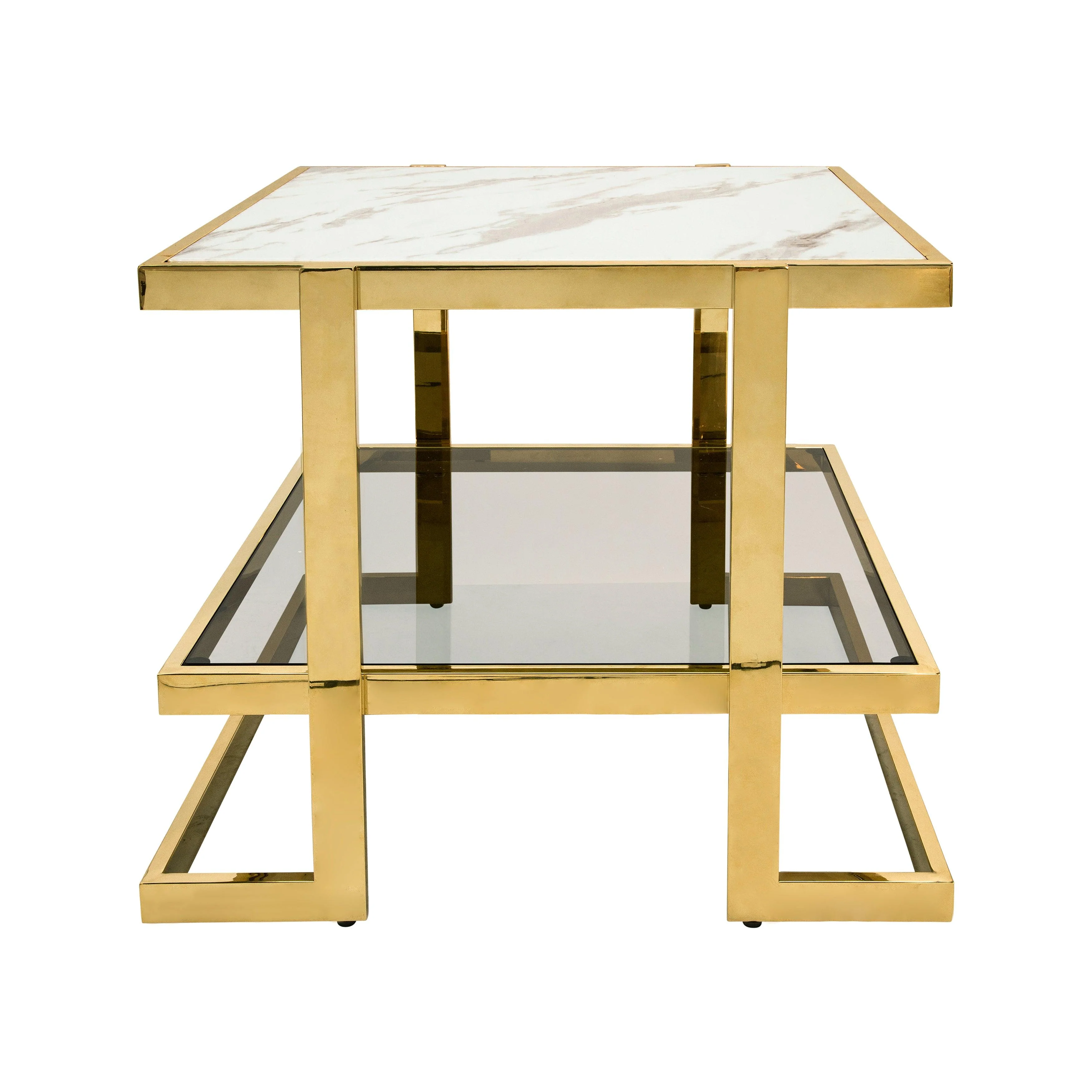 Metal/marble Glass Side Table, Gold/white Kd - Frankwebs