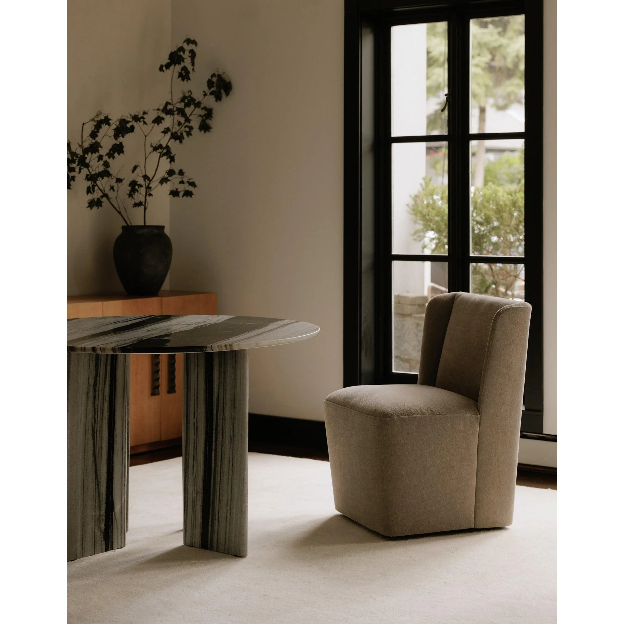 Cormac Rolling Dining Chair Performance Fabric Warm Sand - Frankwebs