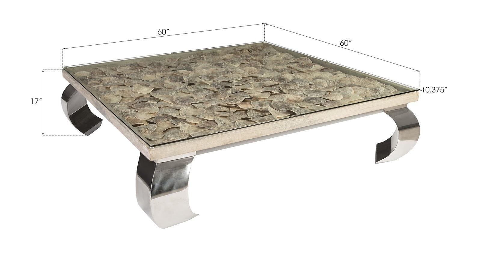 Shell Coffee Table, Glass Top, Ming Stainless Steel Legs - Frankwebs