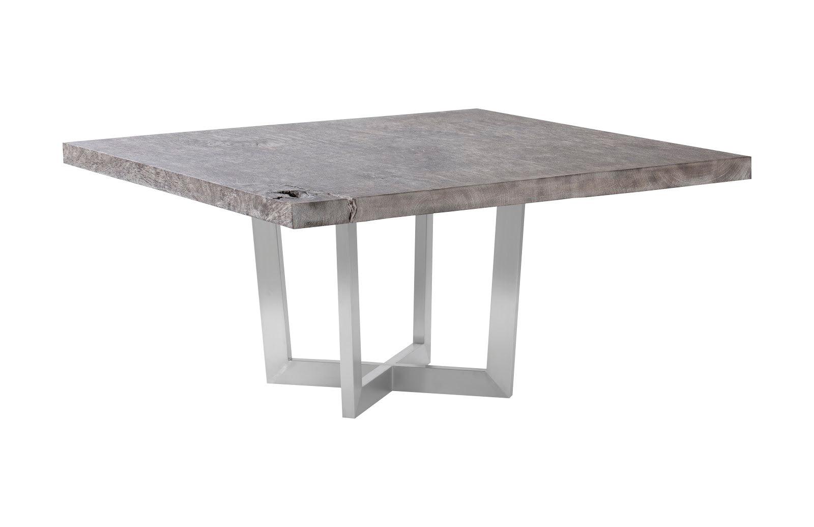 Origins Dining Table, Gray Stone, Square, Brushed Stainless Steel Base - Frankwebs