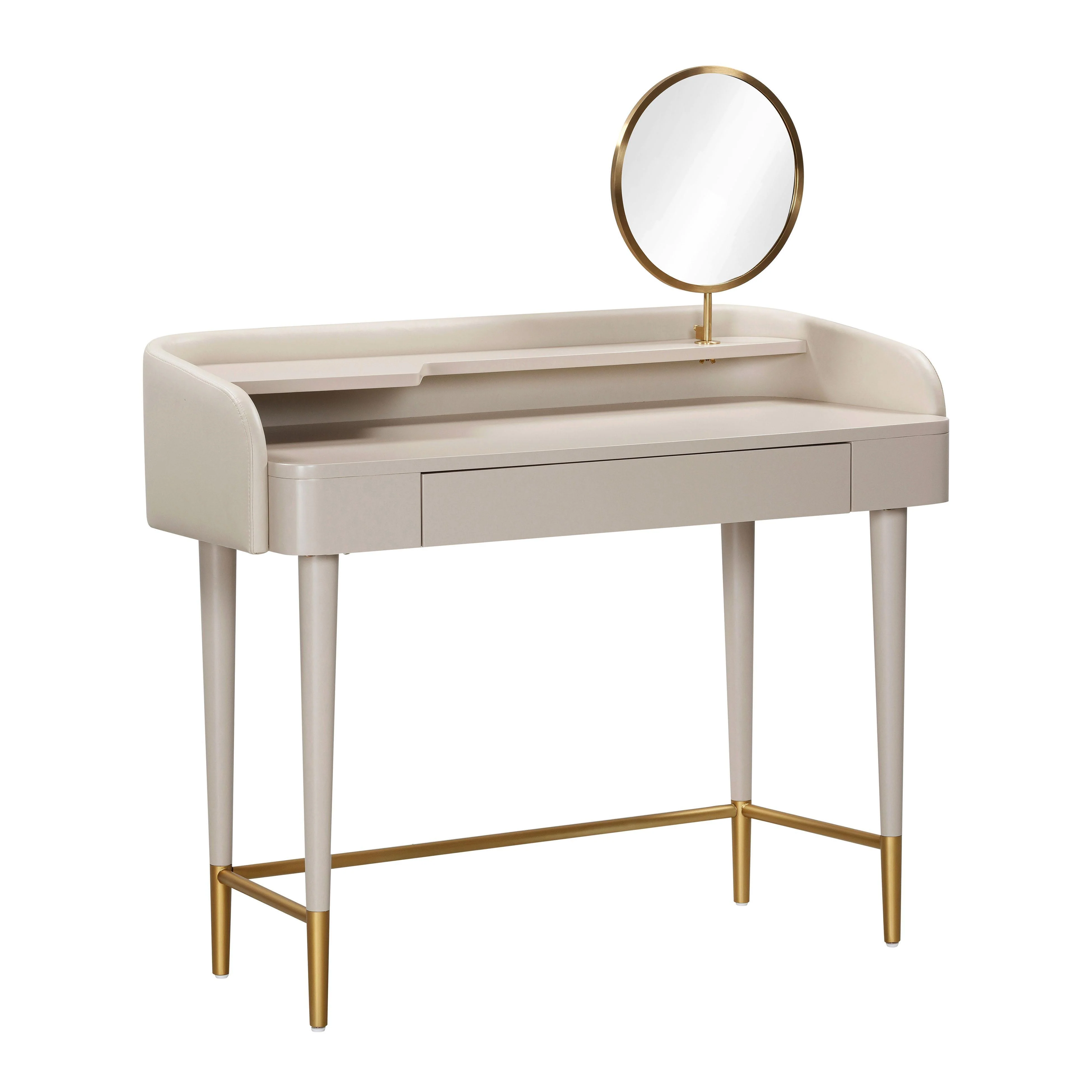 Penelope Taupe Vegan Leather Wrapped Vanity Desk - Frankwebs