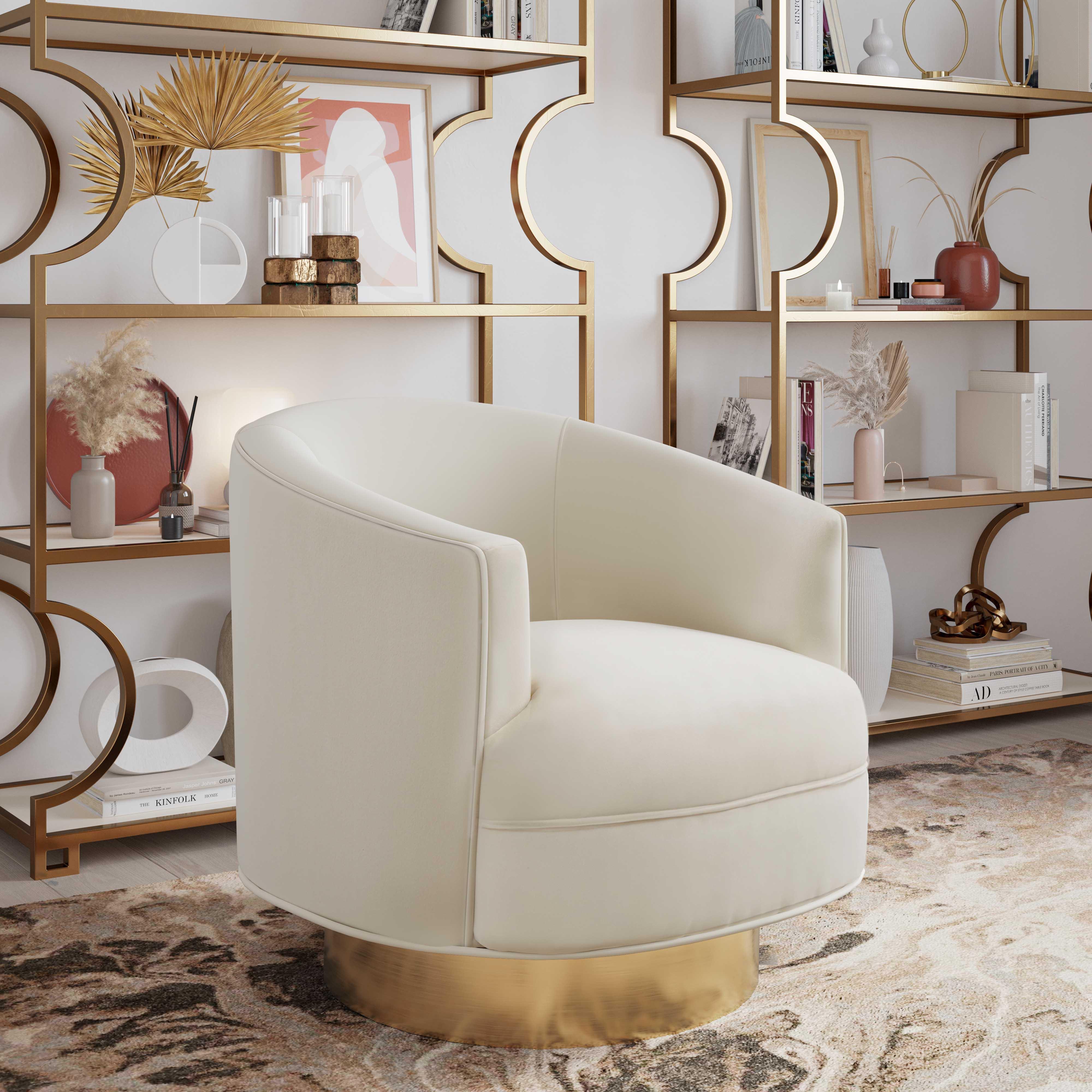 Stella Cream Velvet Swivel Chair - Frankwebs