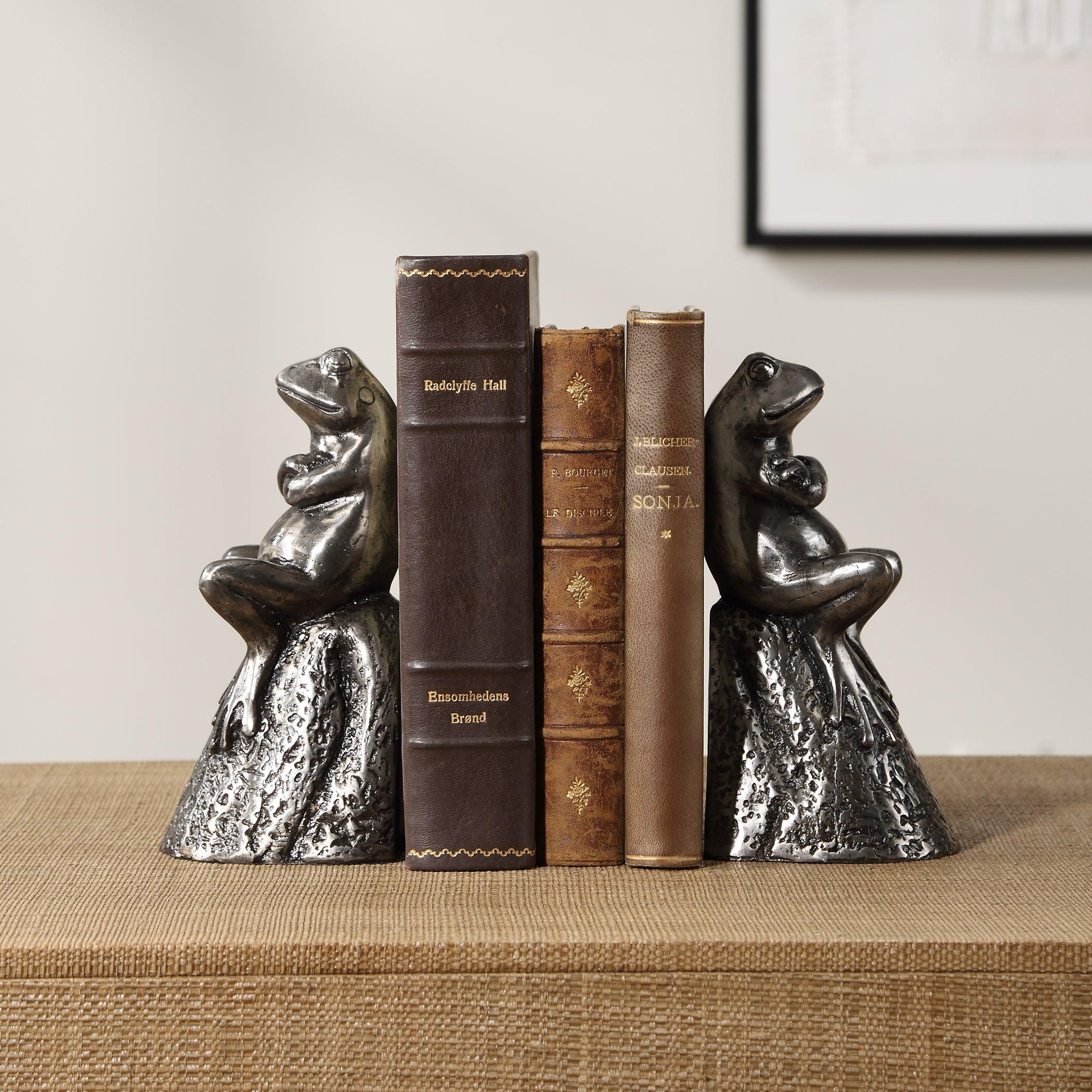 Daydreaming Frogs Aged Silver Bookends, S/2 - Frankwebs