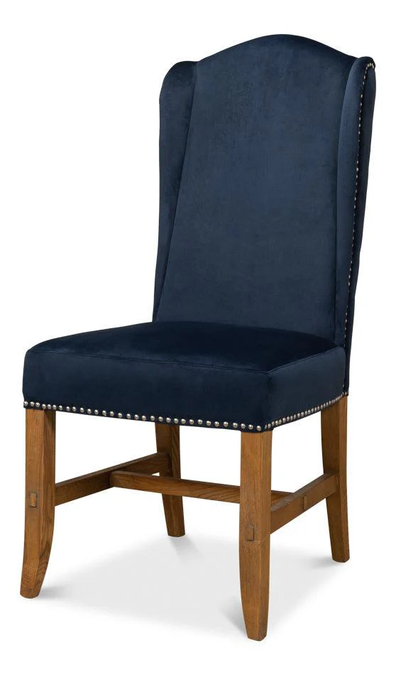 High Back Dining Chair - Blue Velvet - Set of 2 - Frankwebs